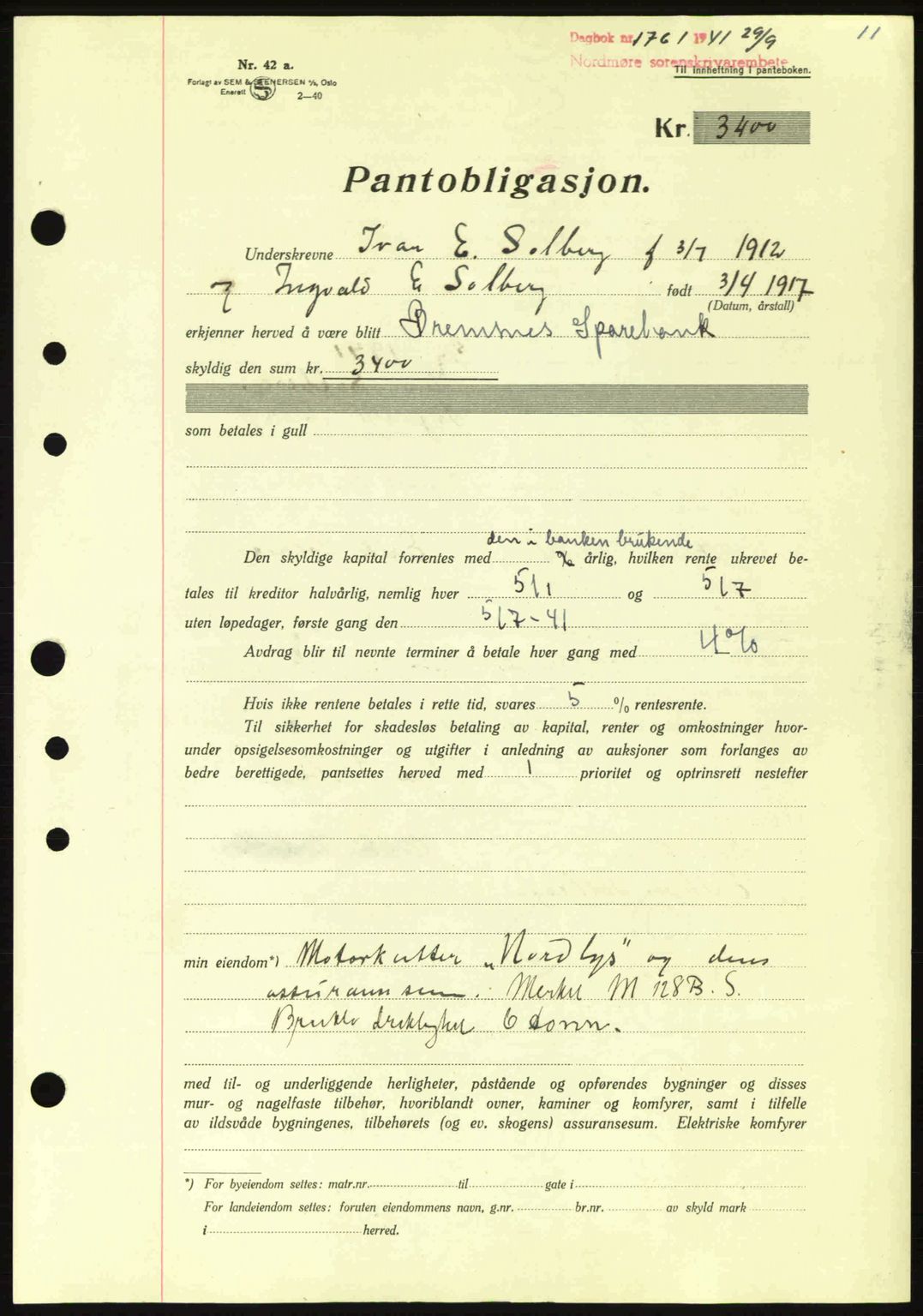 Nordmøre sorenskriveri, SAT/A-4132/1/2/2Ca: Pantebok nr. B88, 1941-1942, Dagboknr: 1761/1941