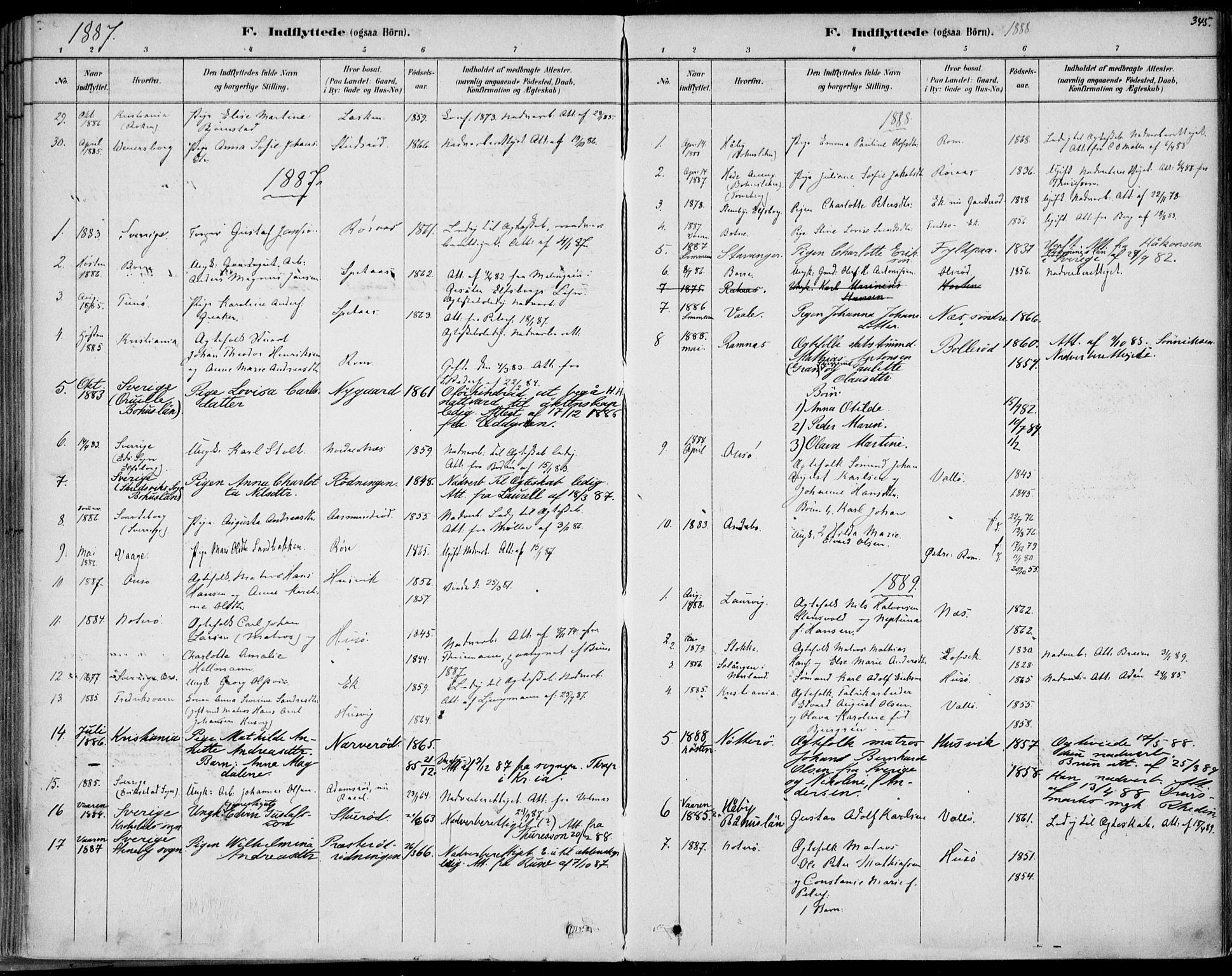 Sem kirkebøker, AV/SAKO-A-5/F/Fb/L0004: Ministerialbok nr. II 4, 1878-1891, s. 345