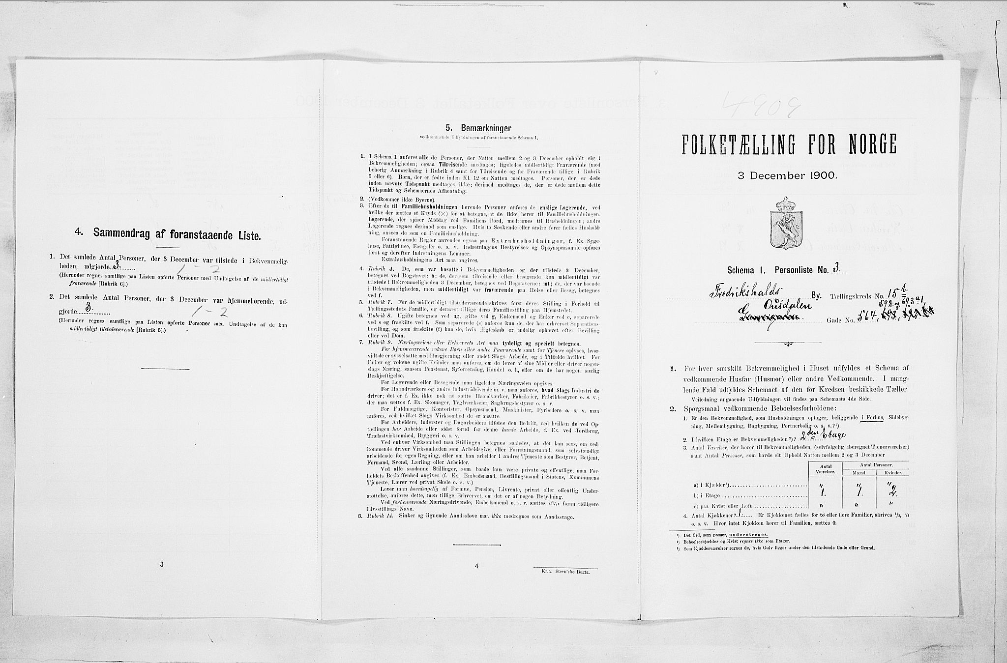 SAO, Folketelling 1900 for 0101 Fredrikshald kjøpstad, 1900