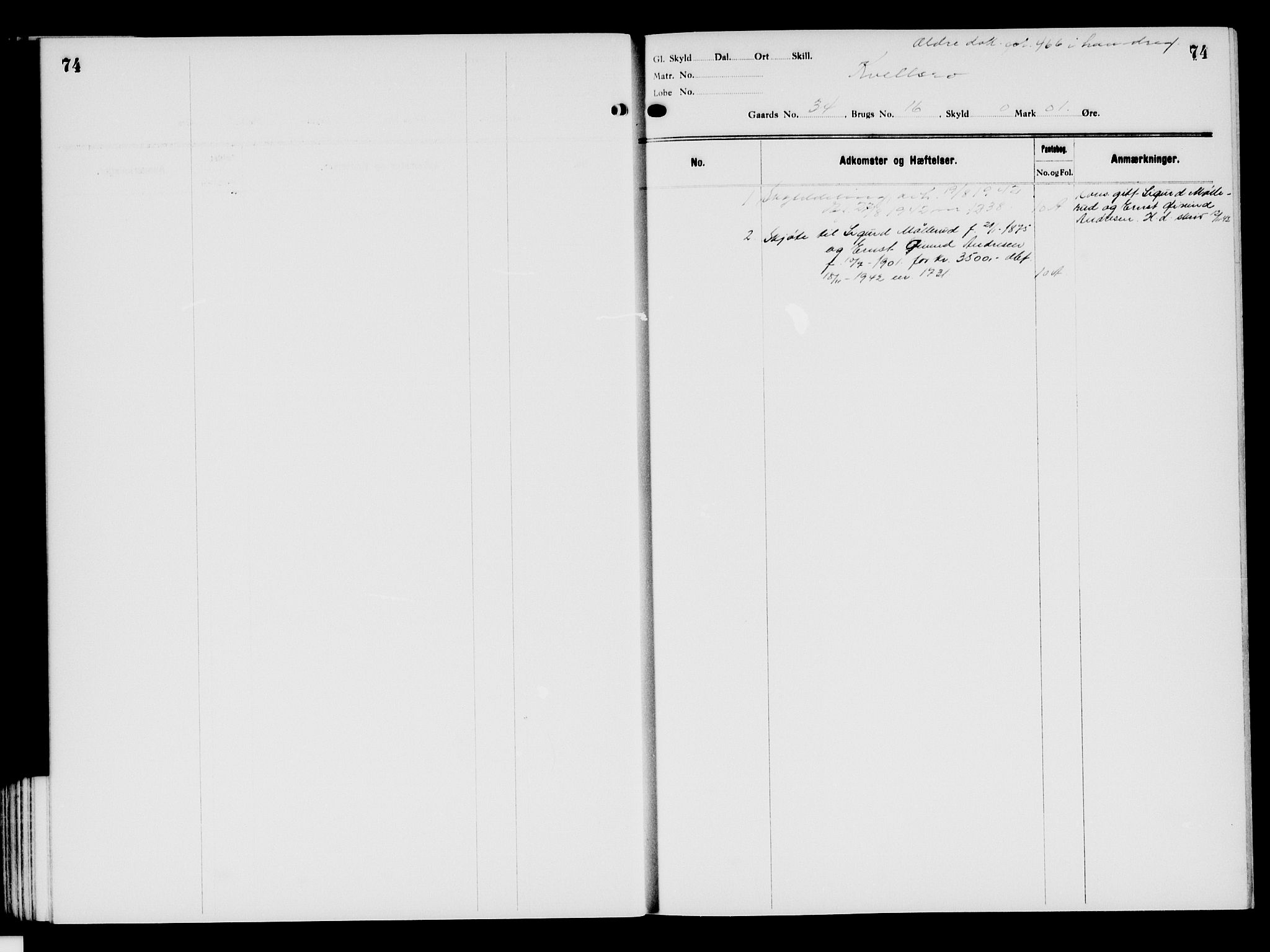 Valdres sorenskriveri, AV/SAH-TING-016/H/Ha/Hae/L0003: Panteregister nr. 5.3, 1934-1940, s. 74