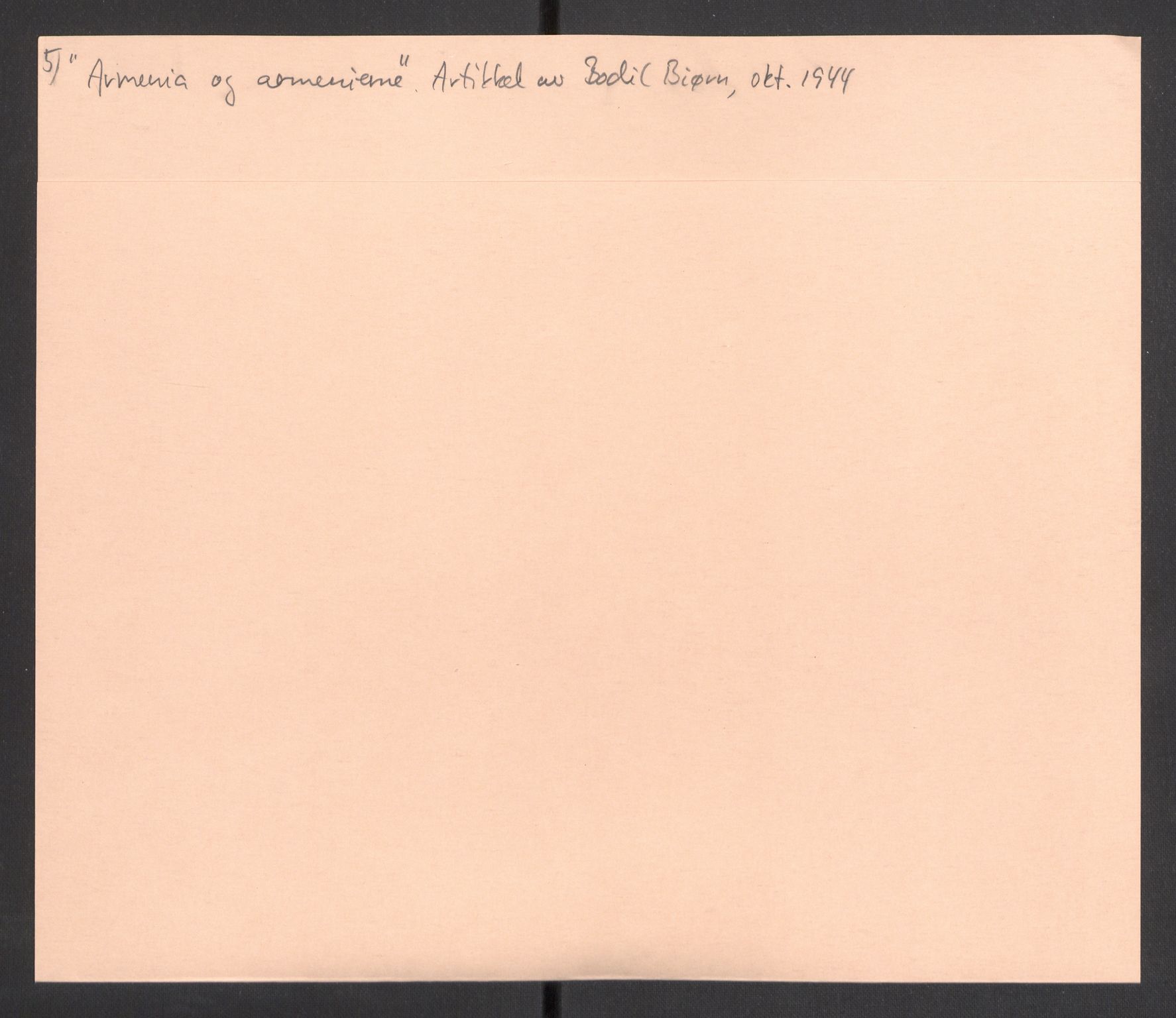Kvinnelige Misjonsarbeidere, AV/RA-PA-0699/F/Fj/L0032/0005: Diverse / "Armenia og armenierne". Artikkel av Bodil Biørn okt. 1944., 1944
