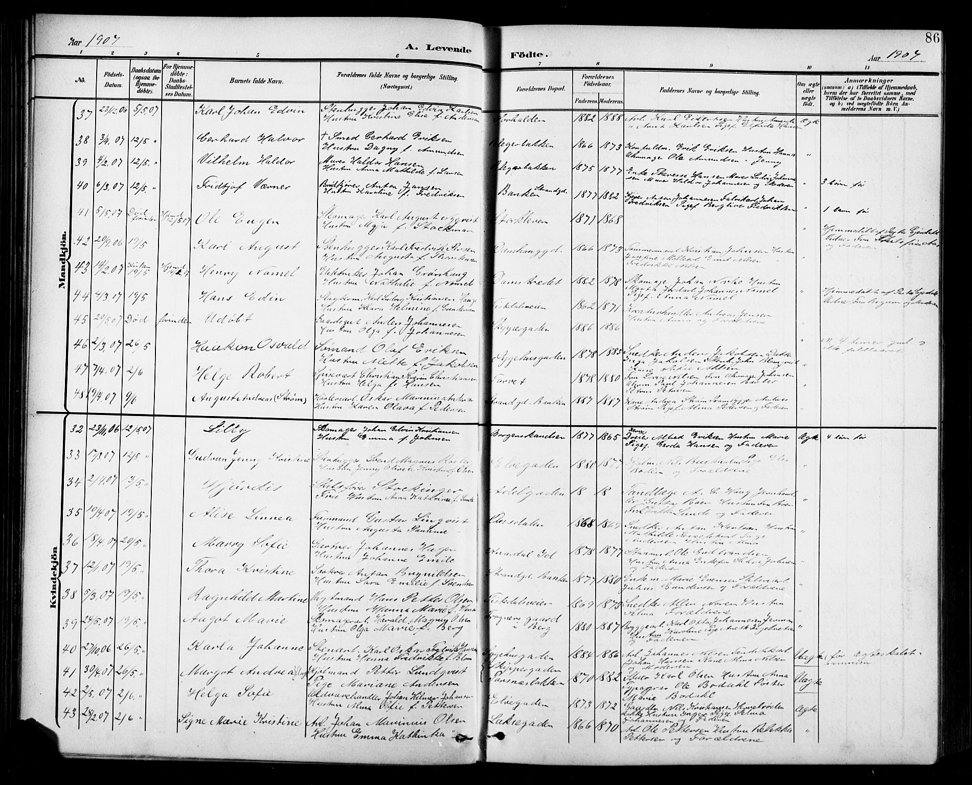 Halden prestekontor Kirkebøker, AV/SAO-A-10909/G/Ga/L0010: Klokkerbok nr. 10, 1900-1923, s. 86