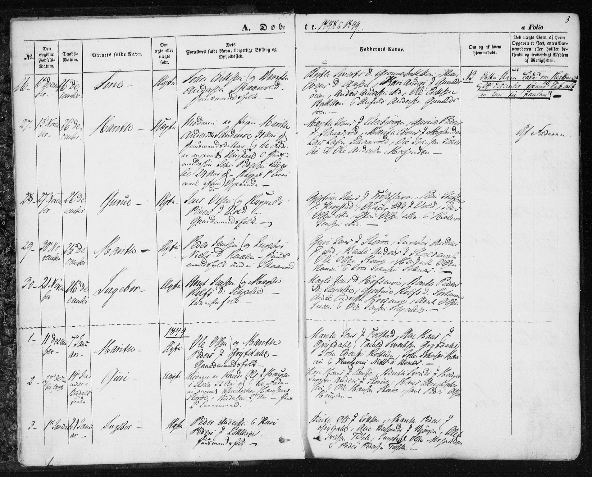 Ministerialprotokoller, klokkerbøker og fødselsregistre - Sør-Trøndelag, AV/SAT-A-1456/687/L1000: Ministerialbok nr. 687A06, 1848-1869, s. 3