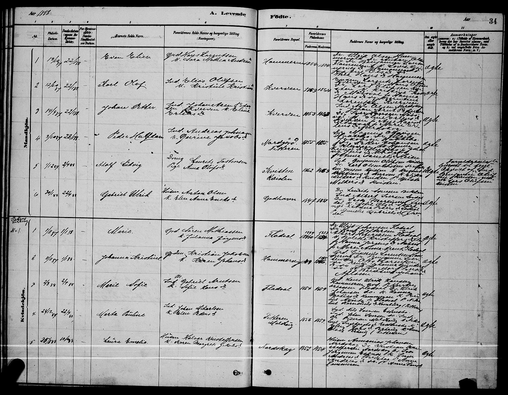 Ministerialprotokoller, klokkerbøker og fødselsregistre - Sør-Trøndelag, AV/SAT-A-1456/641/L0597: Klokkerbok nr. 641C01, 1878-1893, s. 34