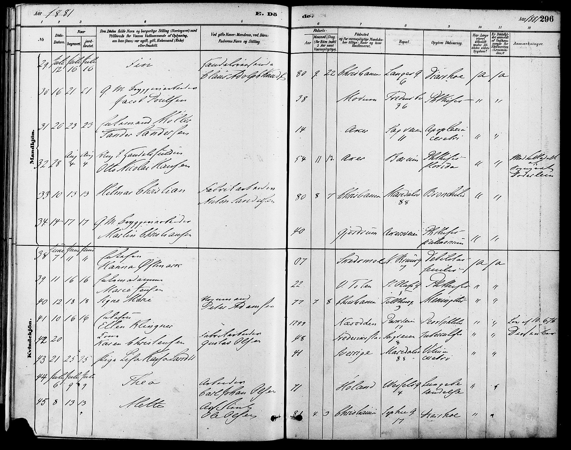 Gamle Aker prestekontor Kirkebøker, AV/SAO-A-10617a/F/L0006: Ministerialbok nr. 6, 1880-1887, s. 296