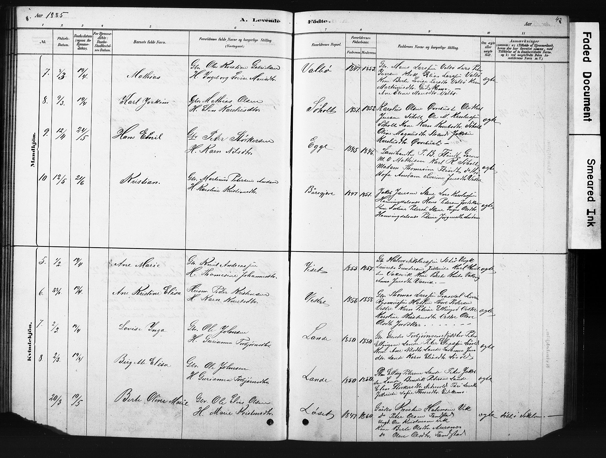 Ministerialprotokoller, klokkerbøker og fødselsregistre - Møre og Romsdal, AV/SAT-A-1454/522/L0326: Klokkerbok nr. 522C05, 1878-1890, s. 43