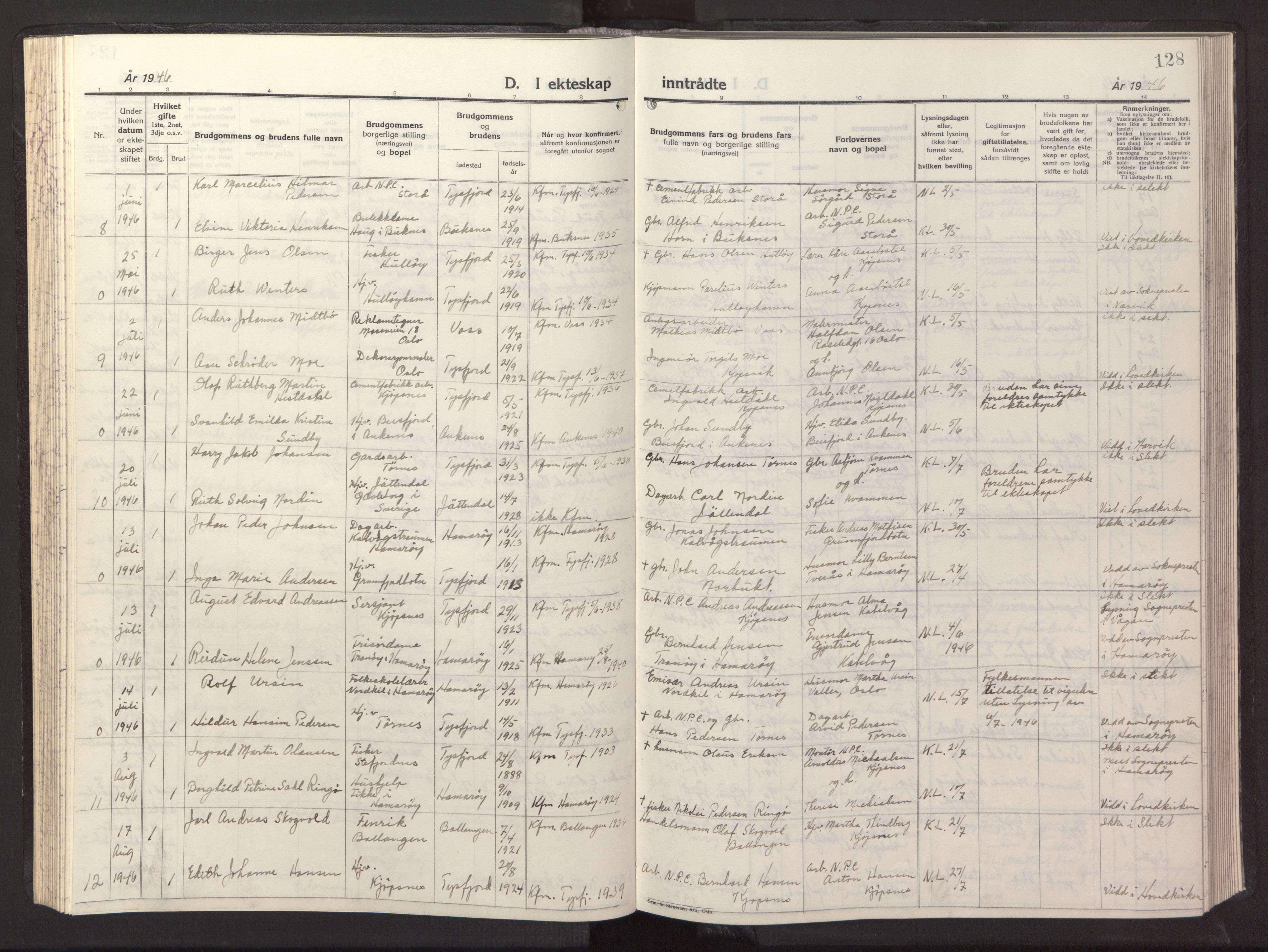 Ministerialprotokoller, klokkerbøker og fødselsregistre - Nordland, AV/SAT-A-1459/861/L0882: Klokkerbok nr. 861C08, 1945-1950, s. 128