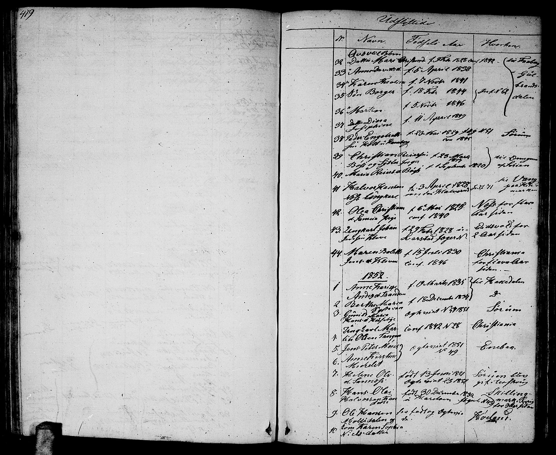 Aurskog prestekontor Kirkebøker, AV/SAO-A-10304a/G/Ga/L0002: Klokkerbok nr. I 2, 1829-1857, s. 419