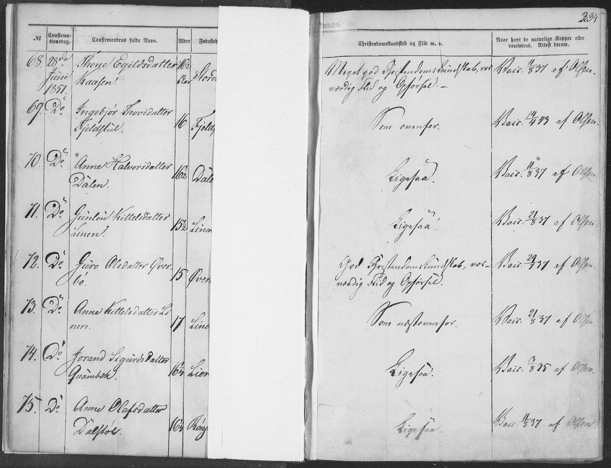 Seljord kirkebøker, SAKO/A-20/F/Fa/L012b: Ministerialbok nr. I 12B, 1850-1865, s. 234