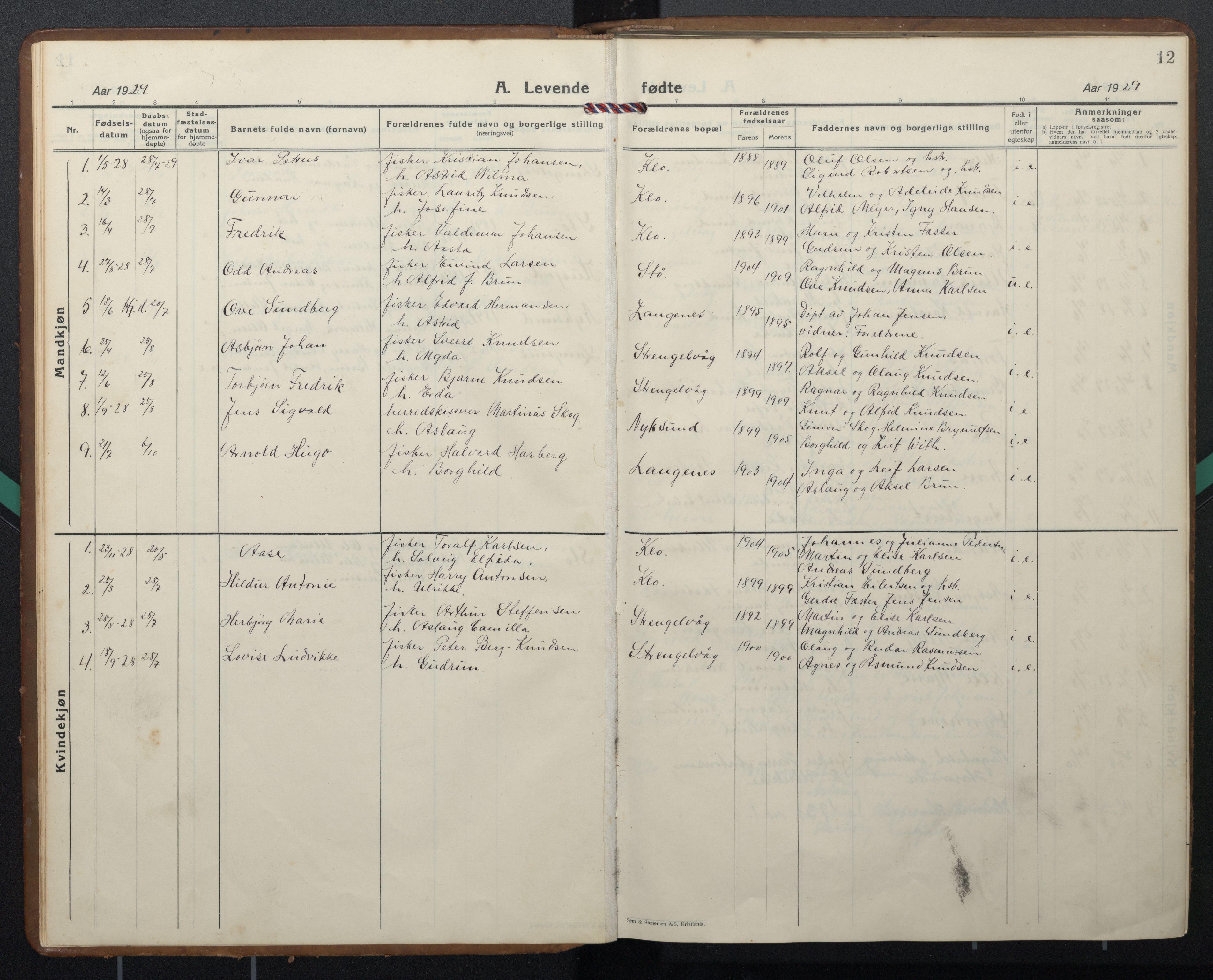 Ministerialprotokoller, klokkerbøker og fødselsregistre - Nordland, AV/SAT-A-1459/894/L1362: Klokkerbok nr. 894C05, 1925-1968, s. 12