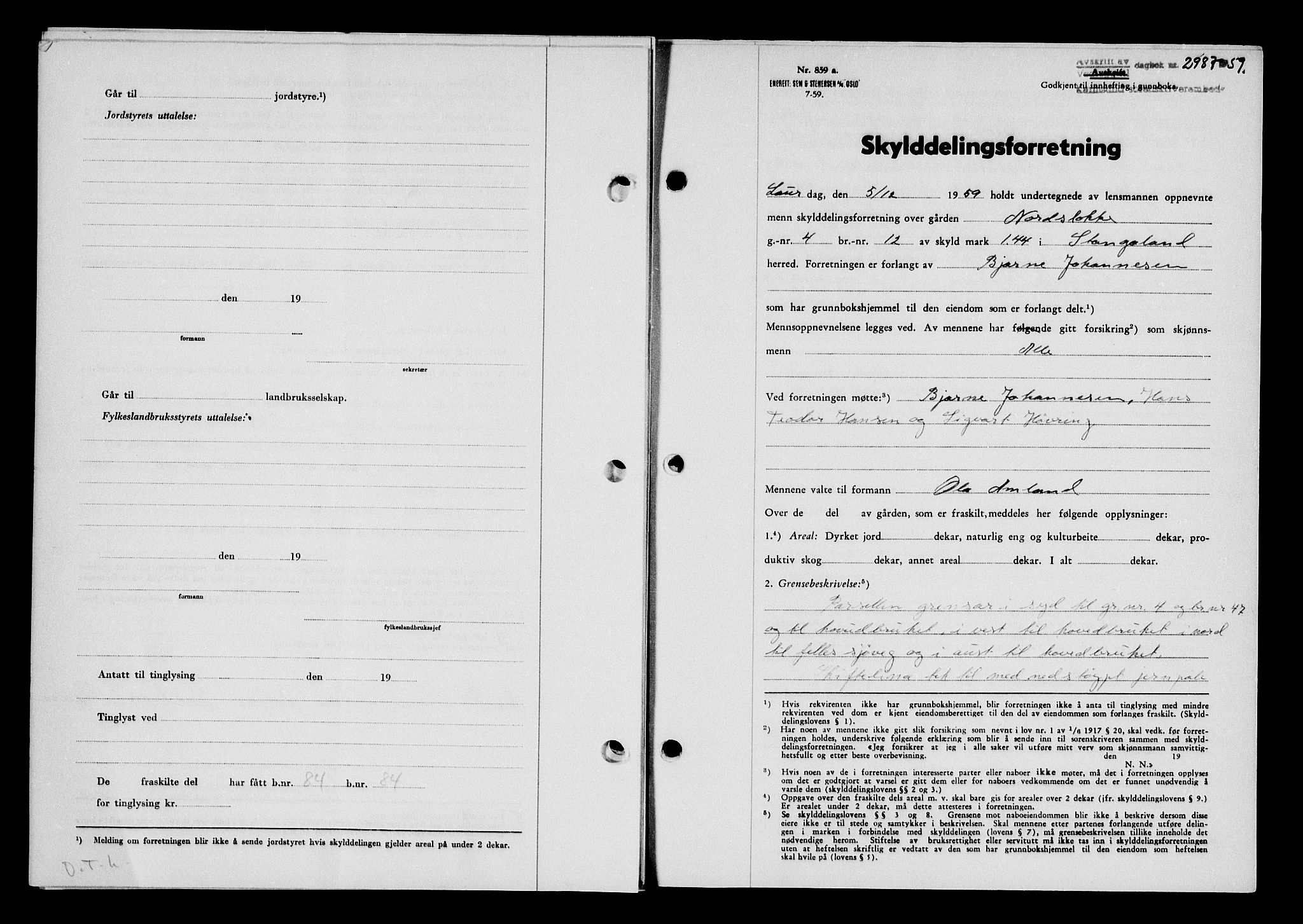 Karmsund sorenskriveri, SAST/A-100311/01/II/IIB/L0132: Pantebok nr. 112A, 1959-1959, Dagboknr: 2987/1959