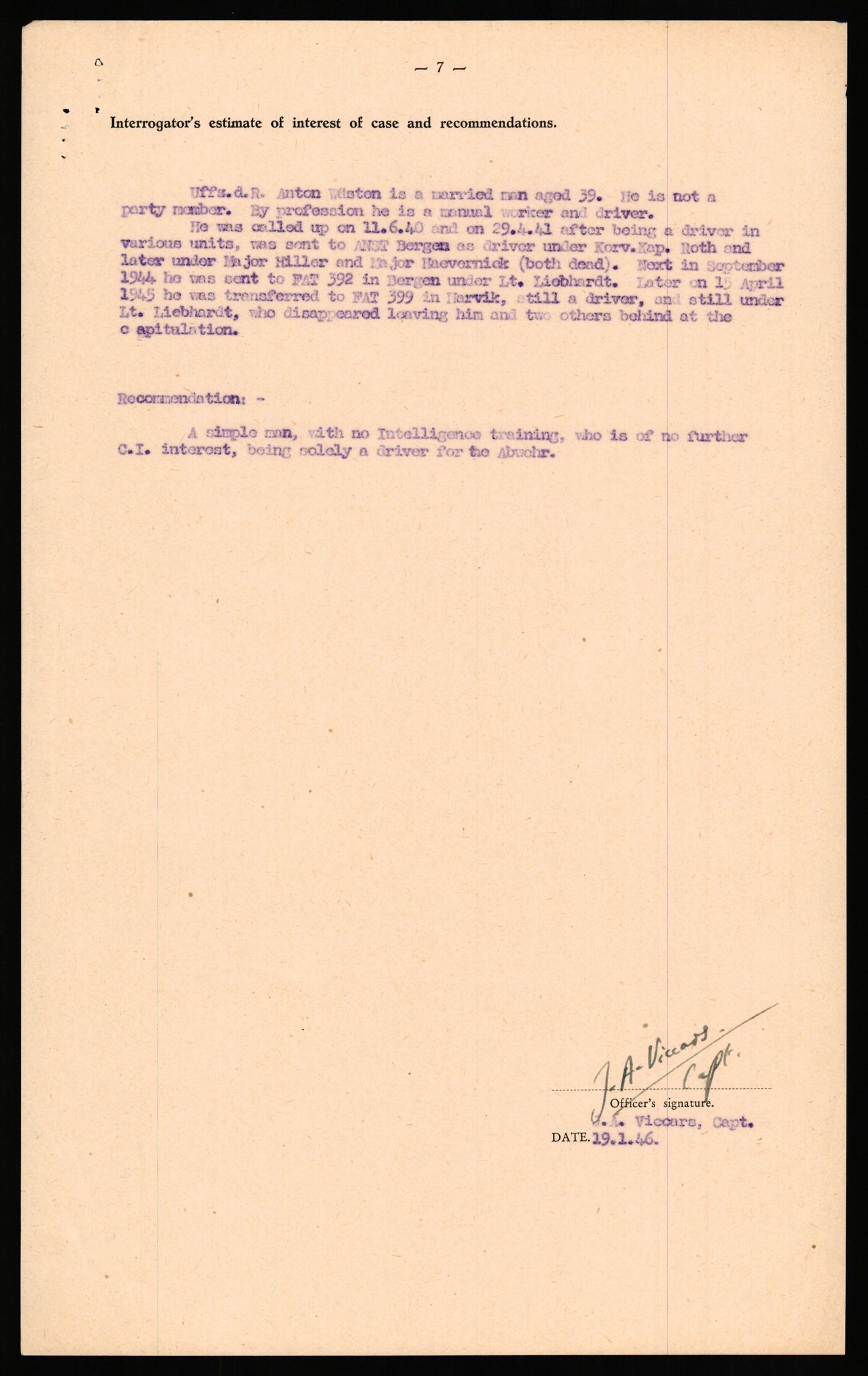 Forsvaret, Forsvarets overkommando II, AV/RA-RAFA-3915/D/Db/L0036: CI Questionaires. Tyske okkupasjonsstyrker i Norge. Tyskere., 1945-1946, s. 512