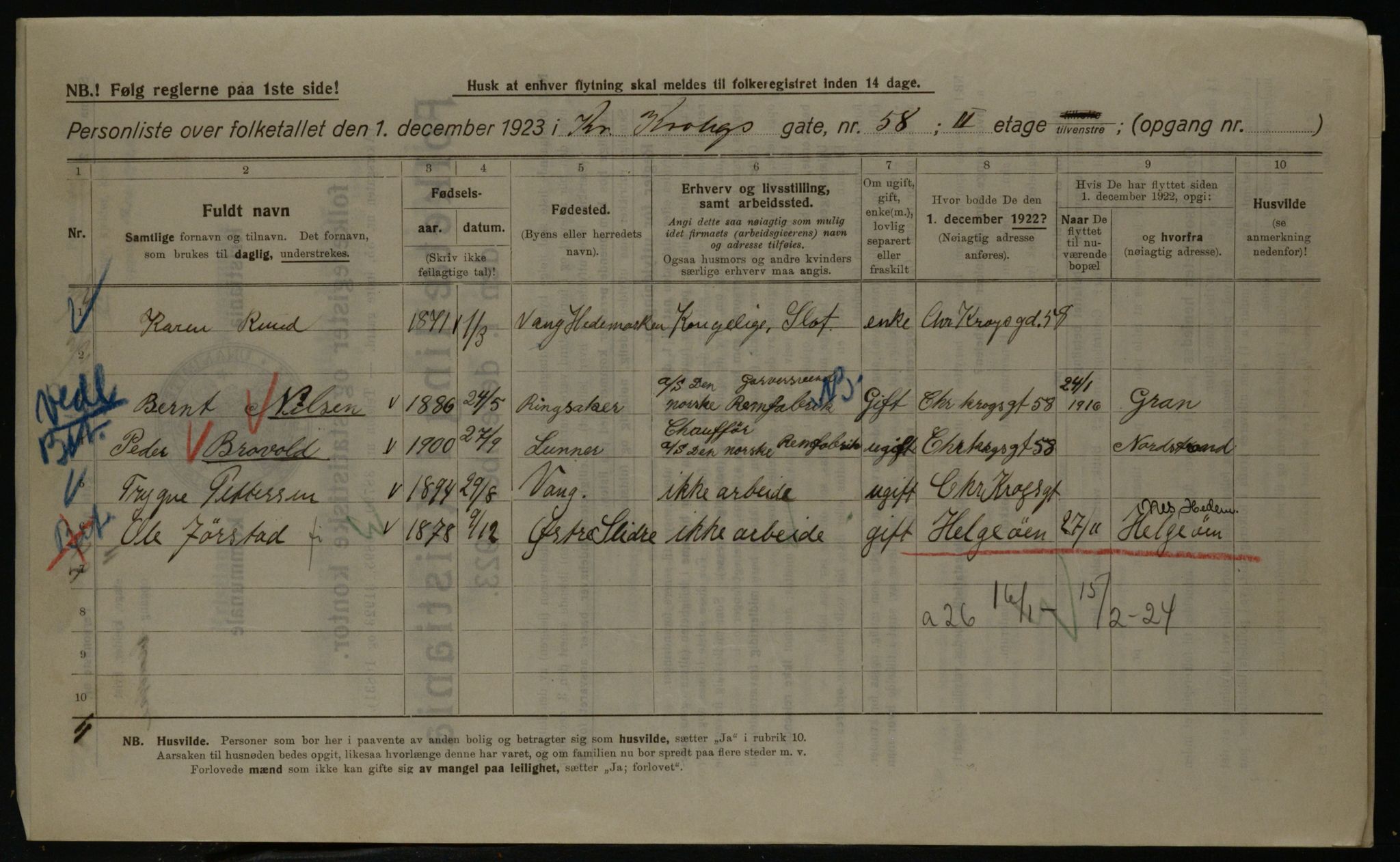 OBA, Kommunal folketelling 1.12.1923 for Kristiania, 1923, s. 13663