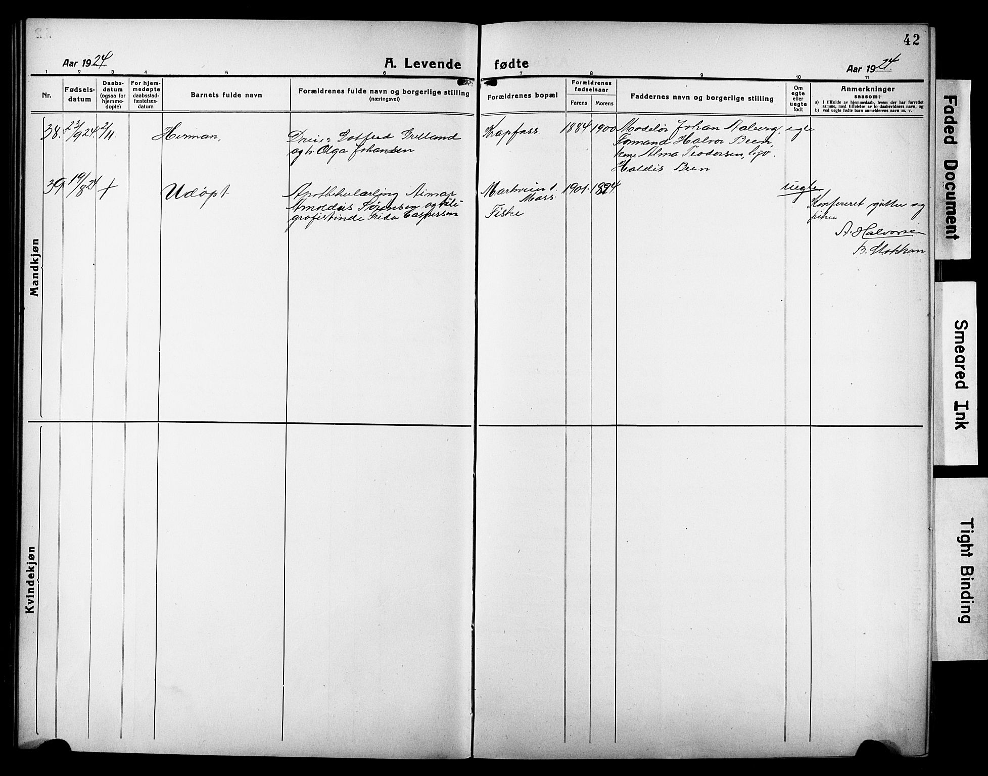 Moss prestekontor Kirkebøker, AV/SAO-A-2003/G/Gb/L0004: Klokkerbok nr. II 4, 1920-1932, s. 42