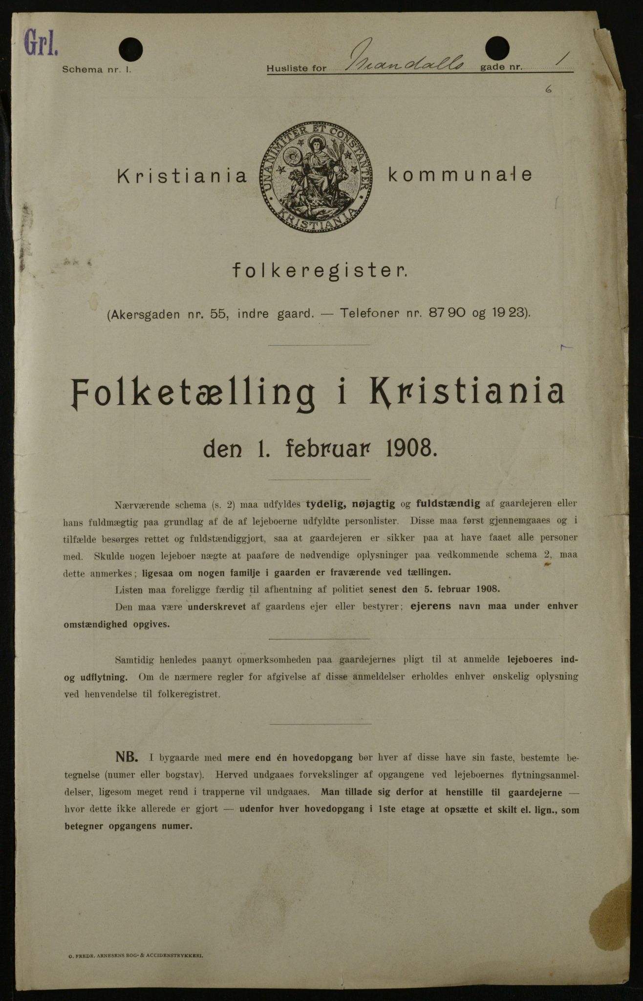 OBA, Kommunal folketelling 1.2.1908 for Kristiania kjøpstad, 1908, s. 53825