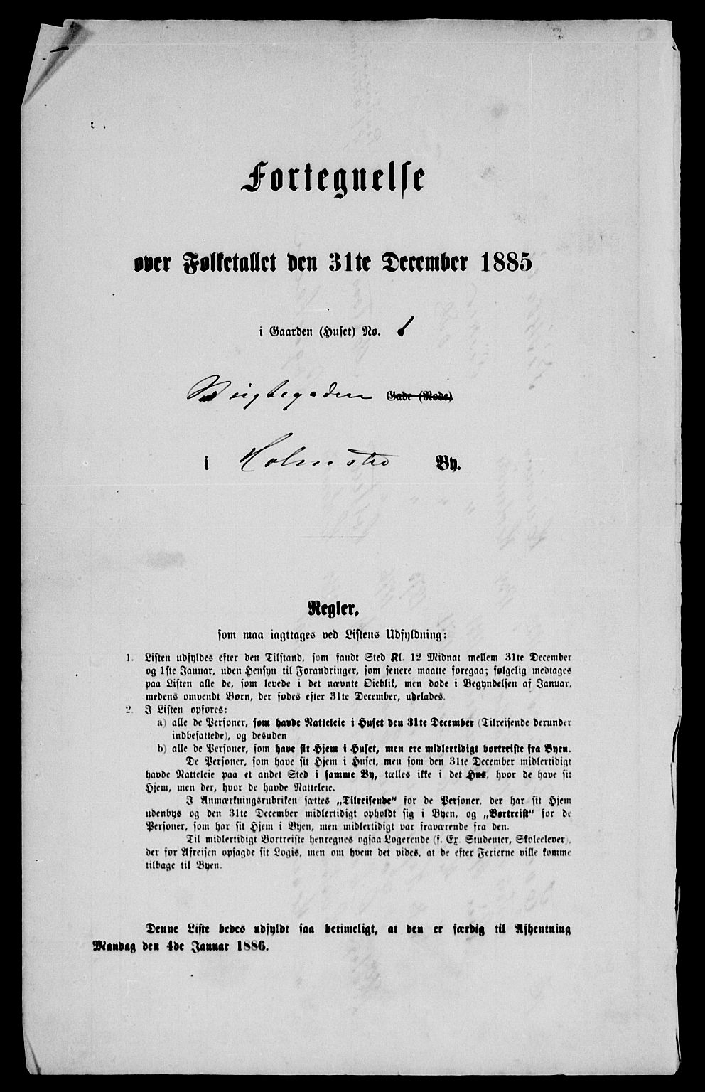 SAKO, Folketelling 1885 for 0603 Holmsbu ladested, 1885, s. 1