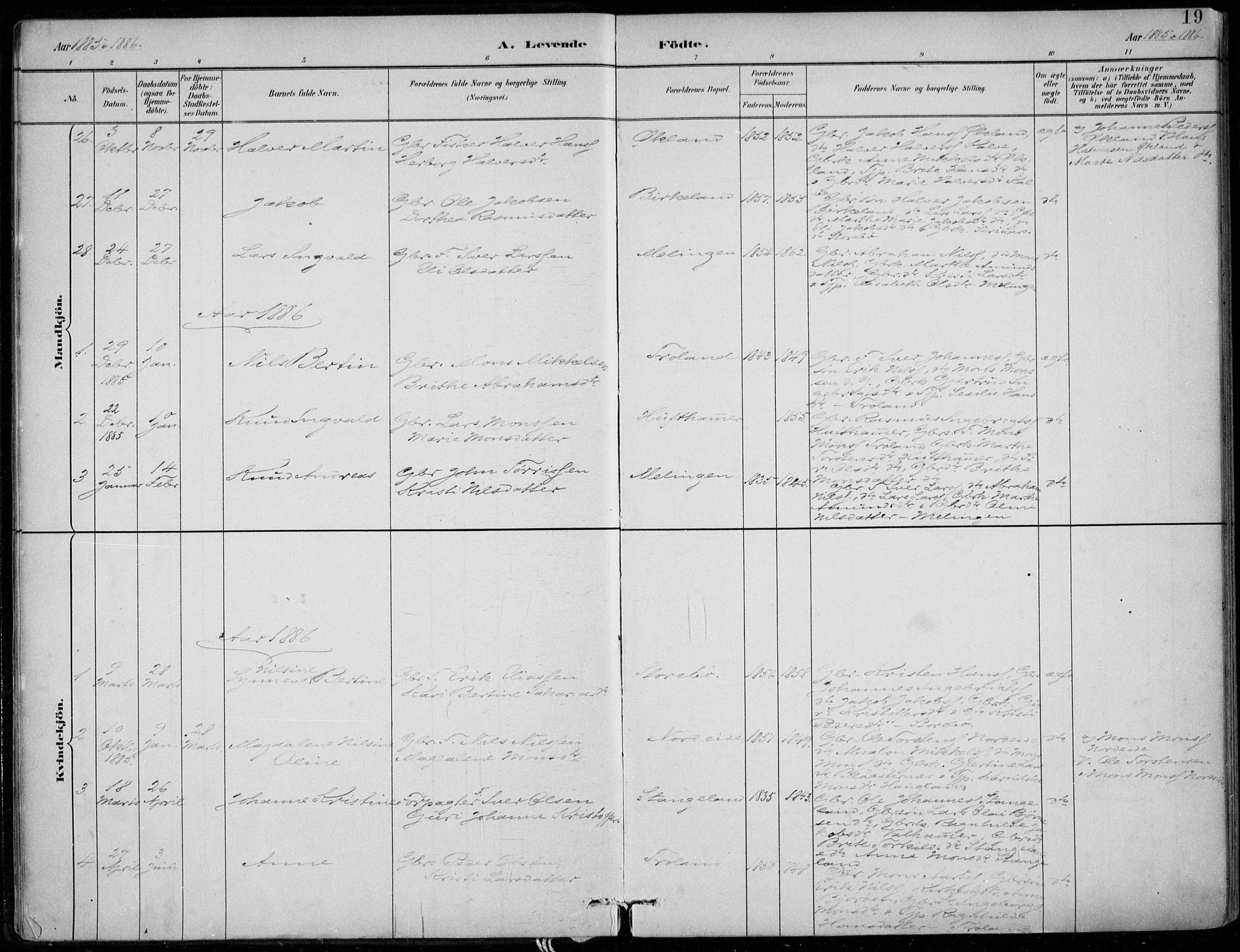 Sund sokneprestembete, AV/SAB-A-99930: Ministerialbok nr. C  1, 1882-1899, s. 19