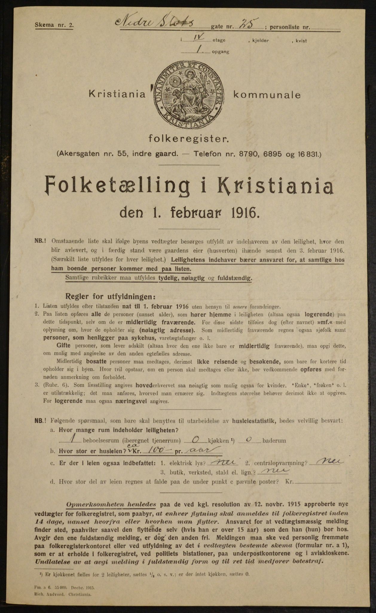 OBA, Kommunal folketelling 1.2.1916 for Kristiania, 1916, s. 71250