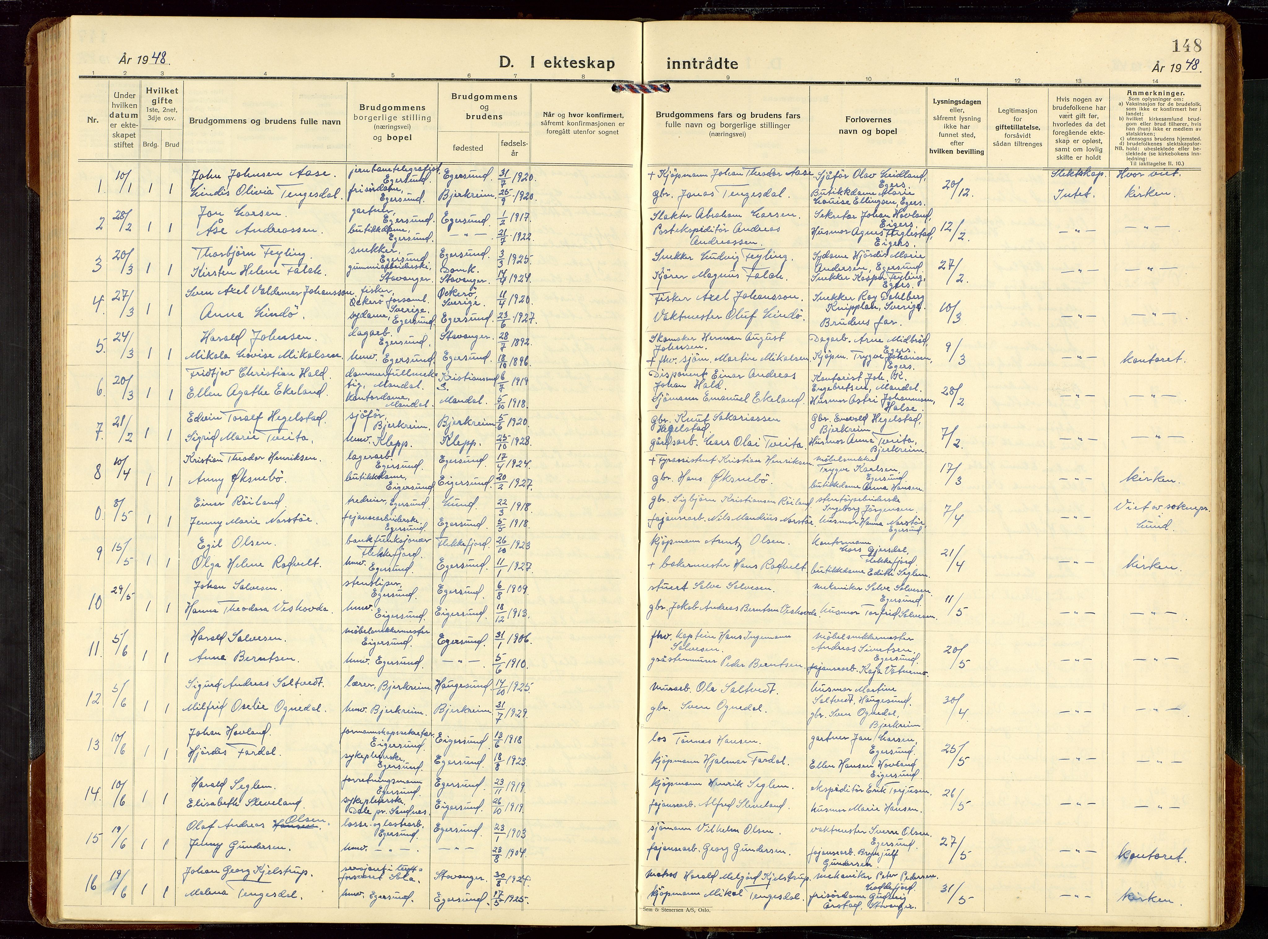 Eigersund sokneprestkontor, SAST/A-101807/S09/L0014: Klokkerbok nr. B 14, 1931-1949, s. 148