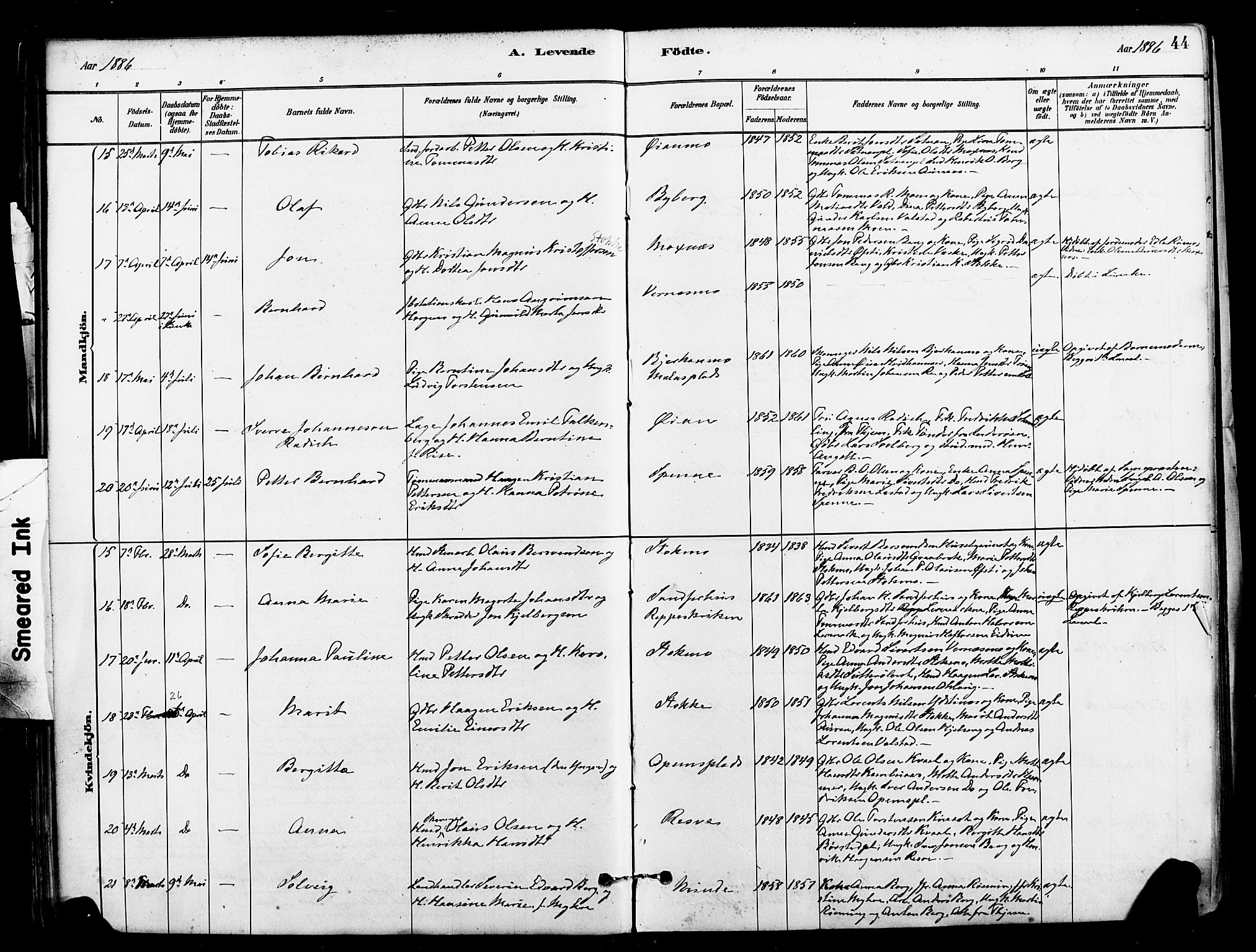 Ministerialprotokoller, klokkerbøker og fødselsregistre - Nord-Trøndelag, SAT/A-1458/709/L0077: Ministerialbok nr. 709A17, 1880-1895, s. 44
