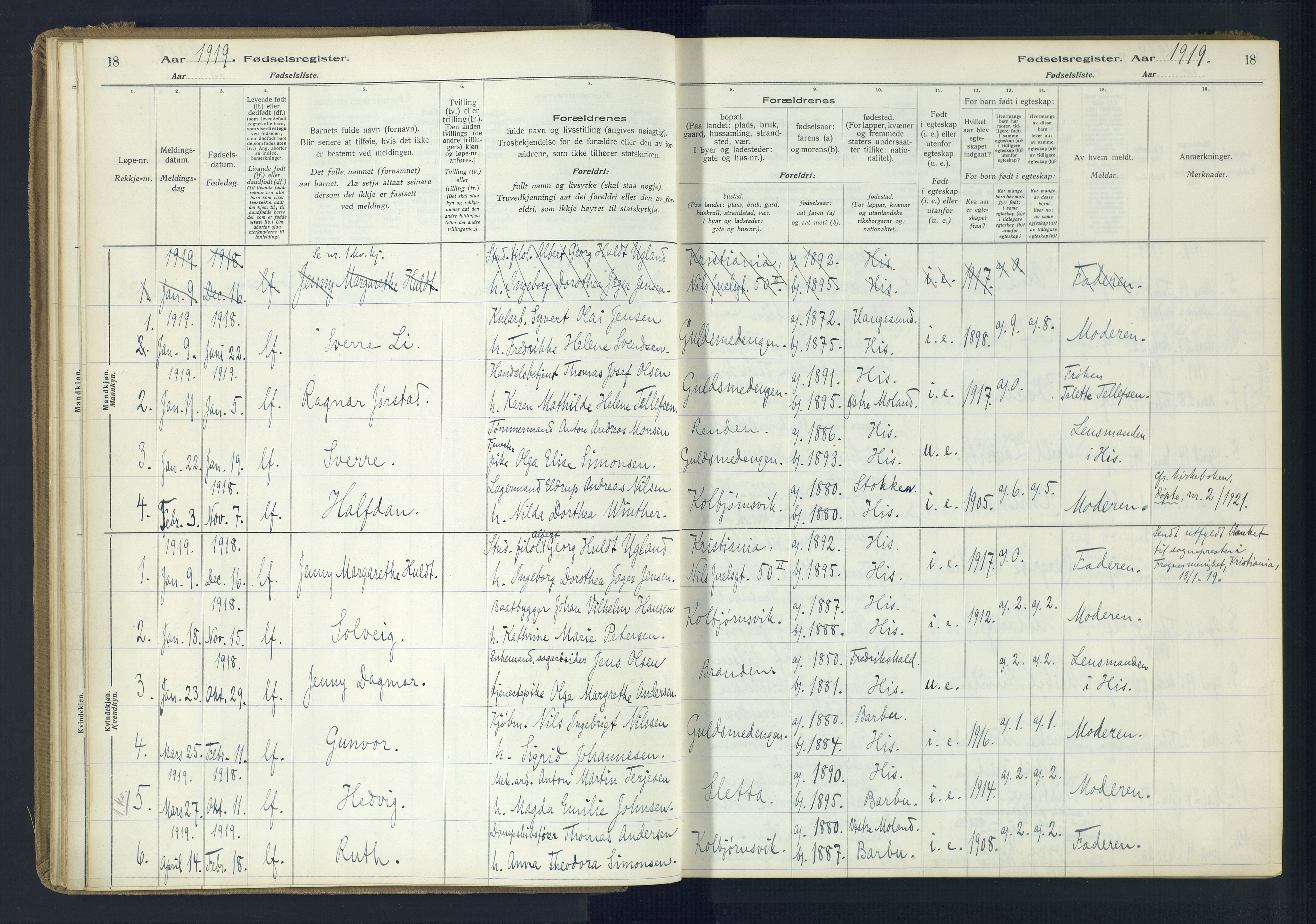 Hisøy sokneprestkontor, AV/SAK-1111-0020/J/Ja/L0001: Fødselsregister nr. A-VI-14, 1916-1951, s. 18