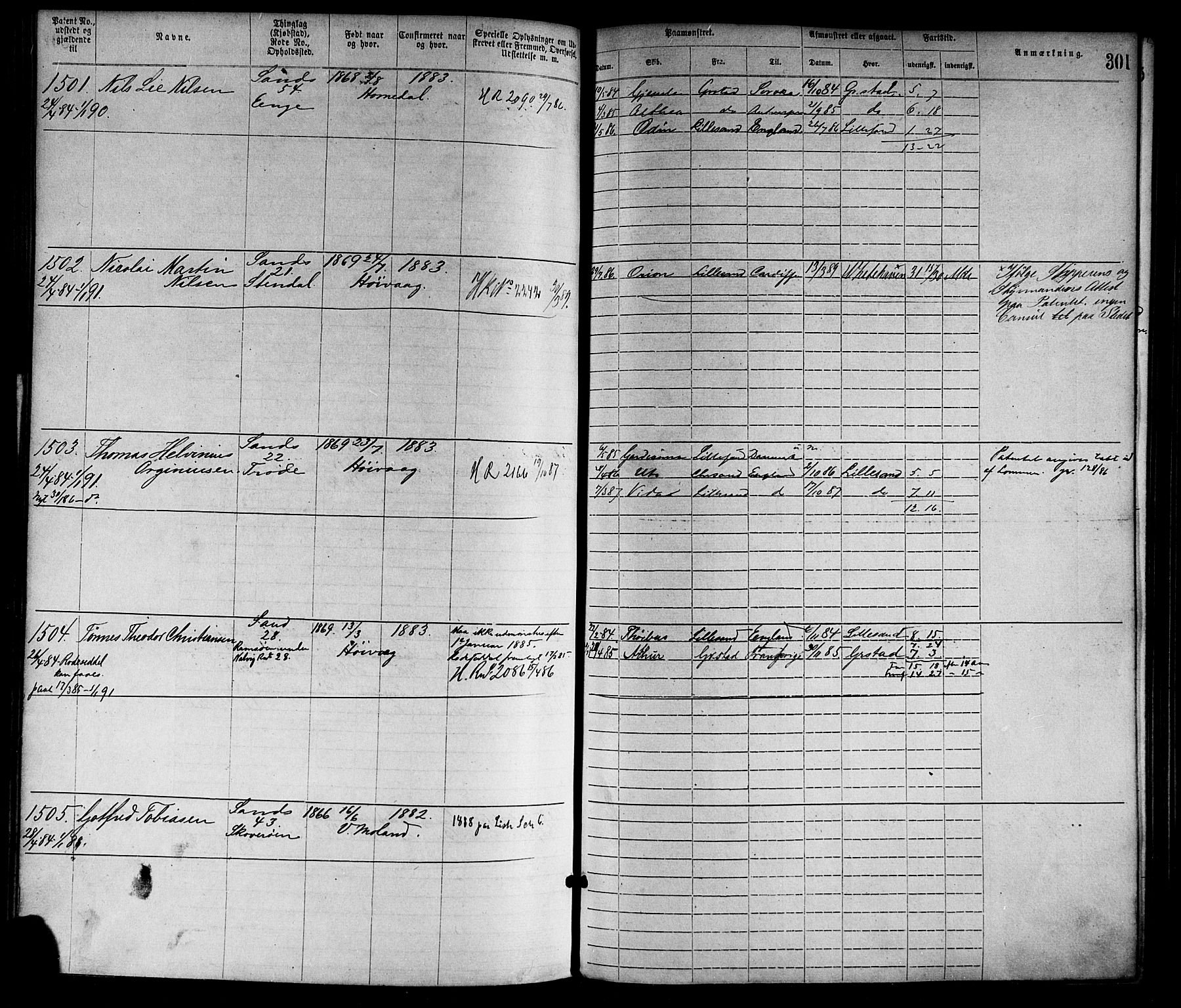 Lillesand mønstringskrets, SAK/2031-0014/F/Fa/L0004: Annotasjonsrulle nr 1-1920 med register, G-1, 1869-1891, s. 329
