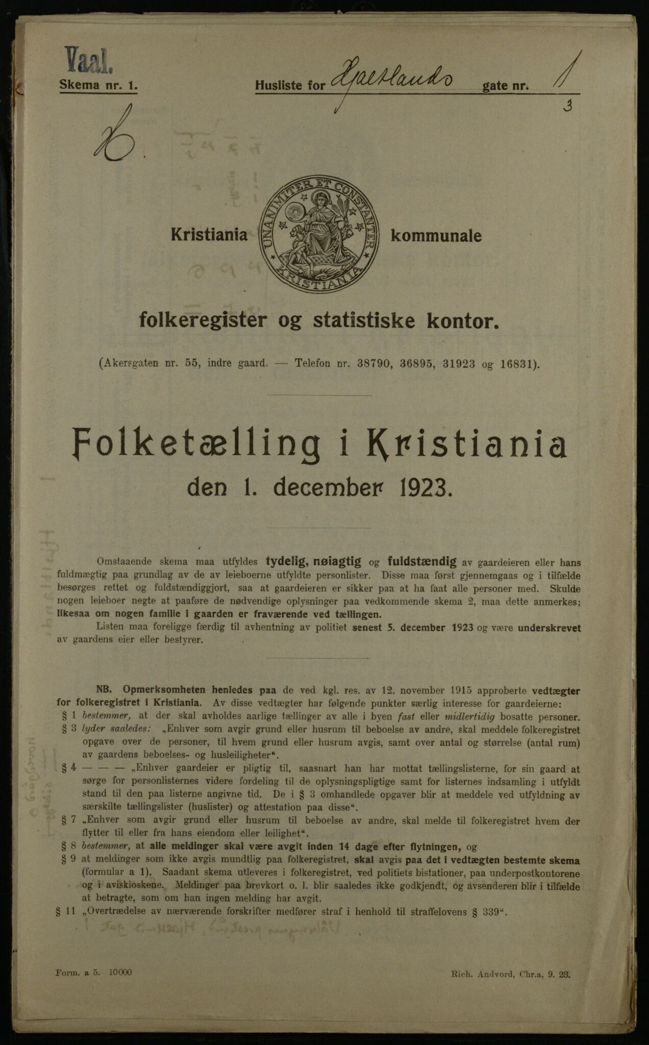 OBA, Kommunal folketelling 1.12.1923 for Kristiania, 1923, s. 44955