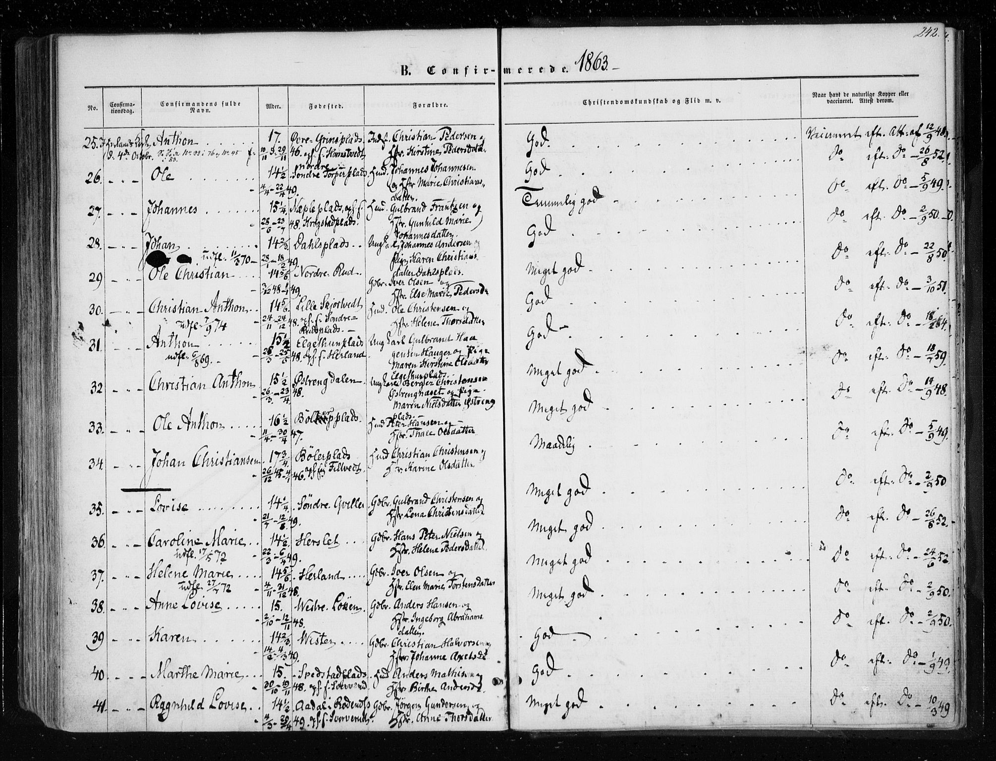 Eidsberg prestekontor Kirkebøker, AV/SAO-A-10905/F/Fa/L0010.a: Ministerialbok nr. I 10A, 1857-1866, s. 242