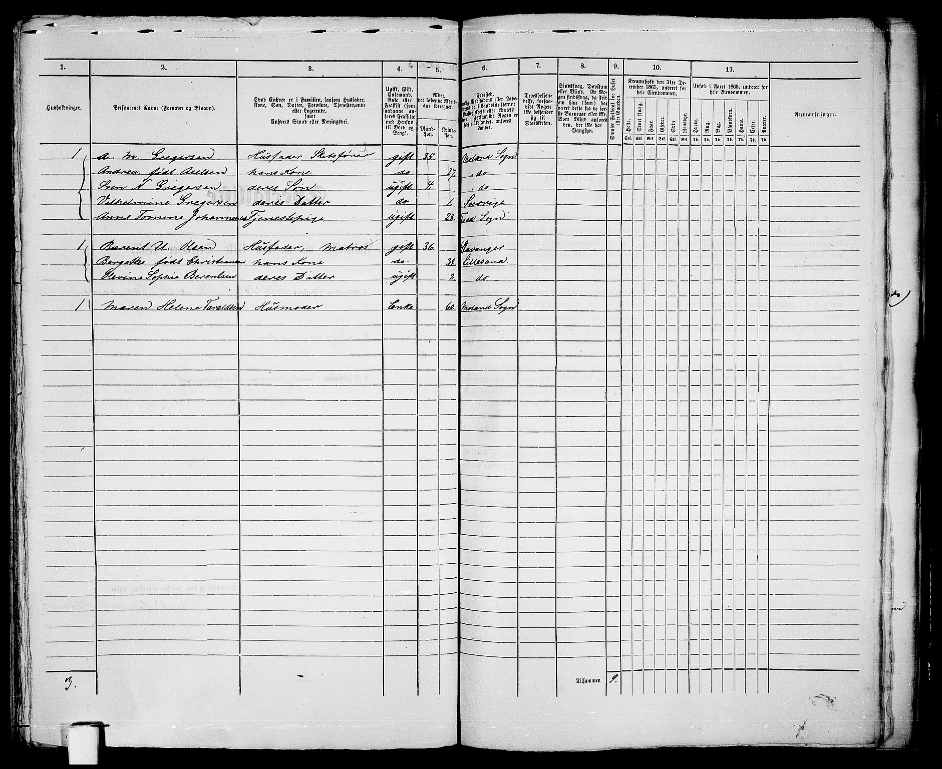 RA, Folketelling 1865 for 0905B Vestre Moland prestegjeld, Lillesand ladested, 1865, s. 316