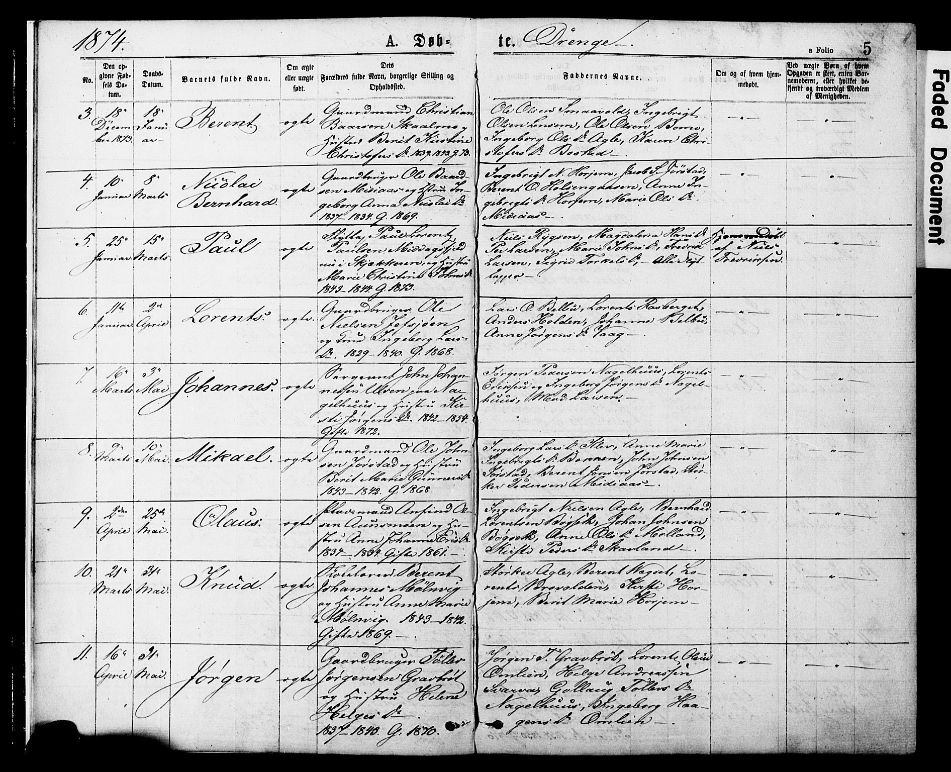 Ministerialprotokoller, klokkerbøker og fødselsregistre - Nord-Trøndelag, AV/SAT-A-1458/749/L0473: Ministerialbok nr. 749A07, 1873-1887, s. 5