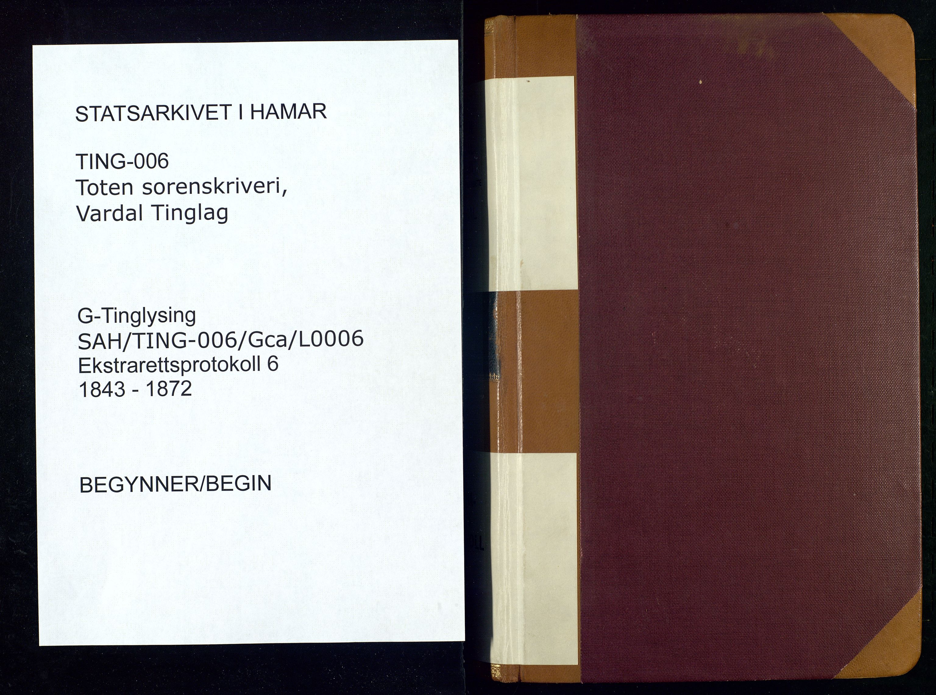 Toten tingrett, SAH/TING-006/G/Gc/Gca/L0006: Ekstrarettsprotokoll - Vardal, 1843-1872