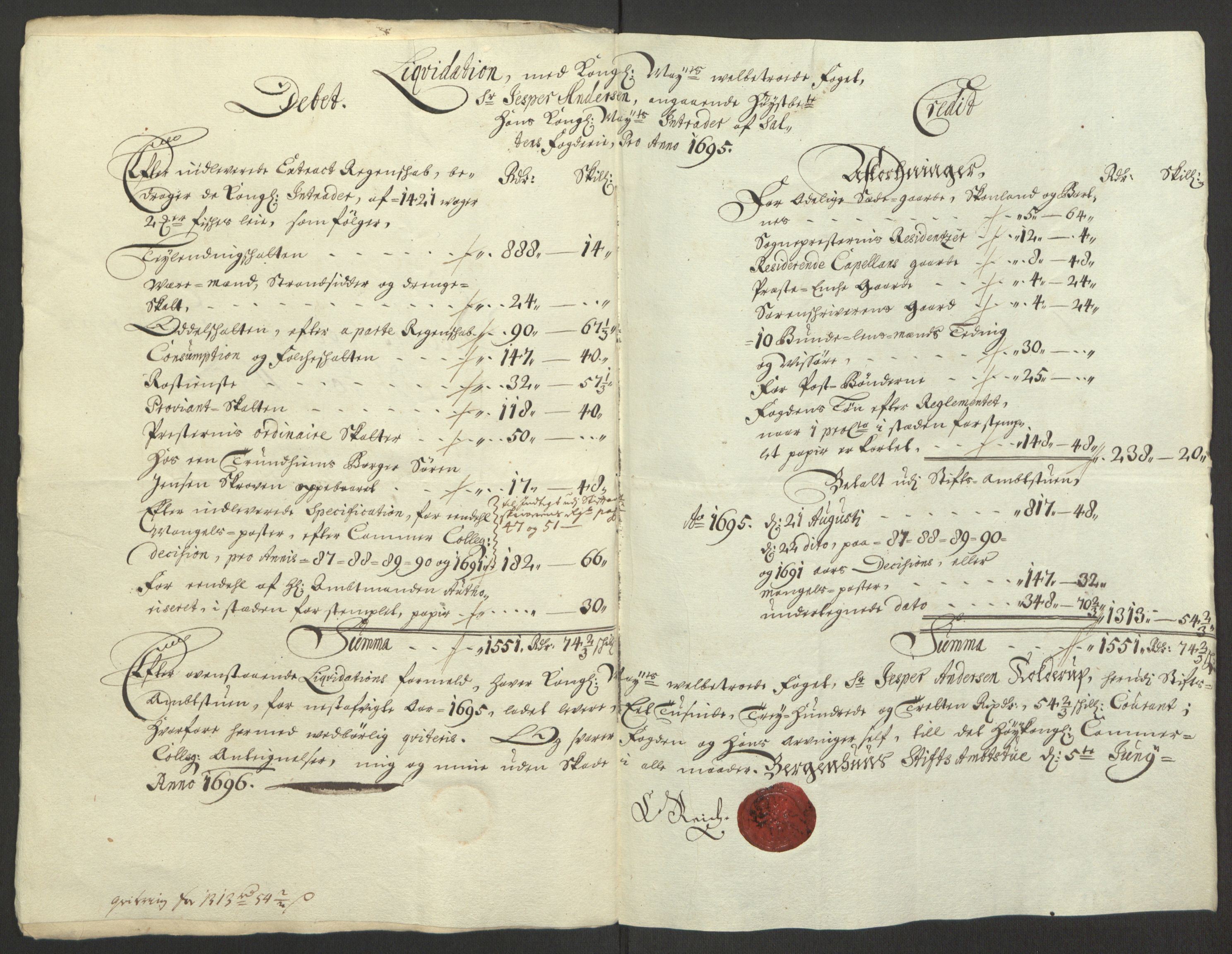 Rentekammeret inntil 1814, Reviderte regnskaper, Fogderegnskap, RA/EA-4092/R66/L4578: Fogderegnskap Salten, 1694-1696, s. 107