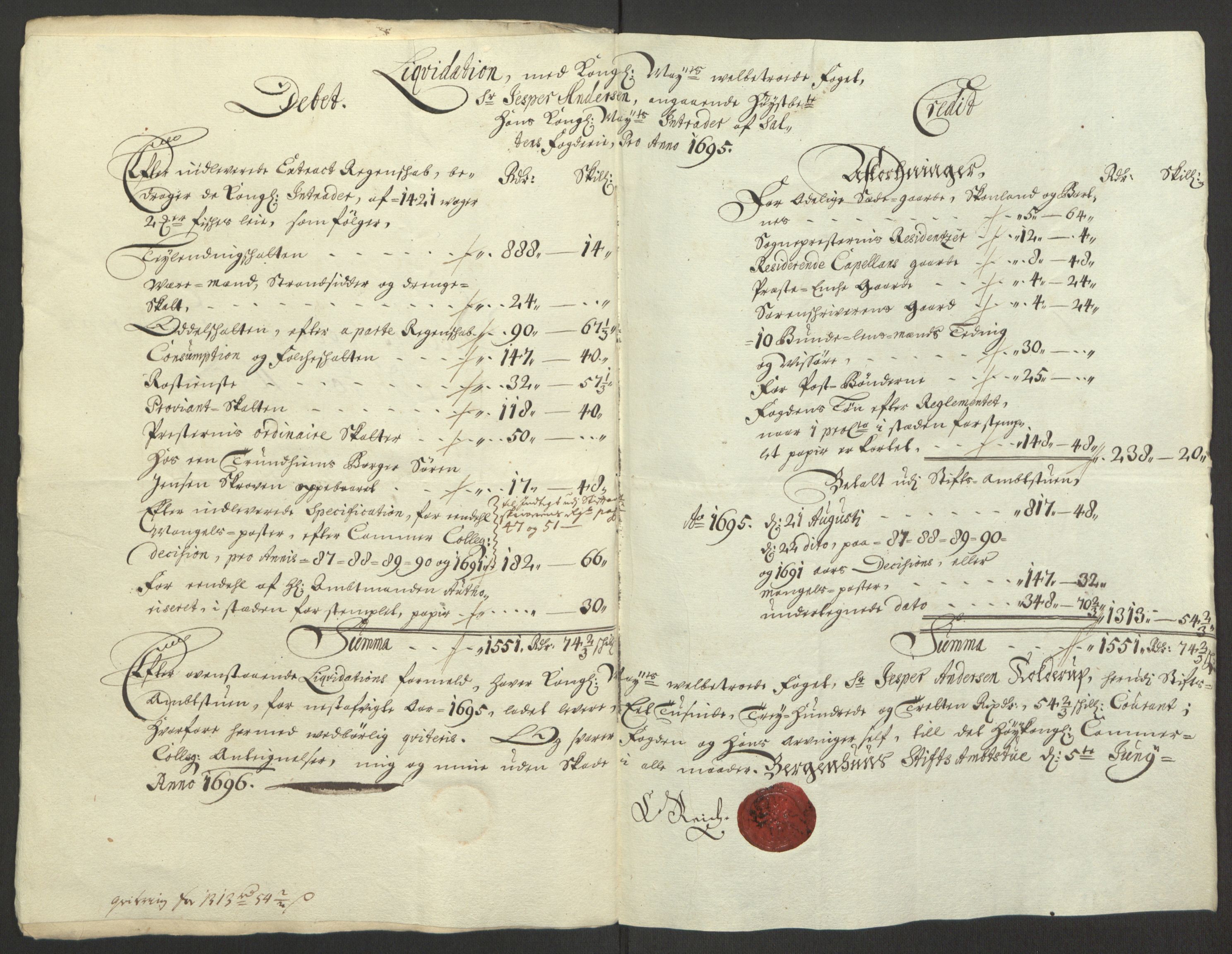 Rentekammeret inntil 1814, Reviderte regnskaper, Fogderegnskap, AV/RA-EA-4092/R66/L4578: Fogderegnskap Salten, 1694-1696, s. 107