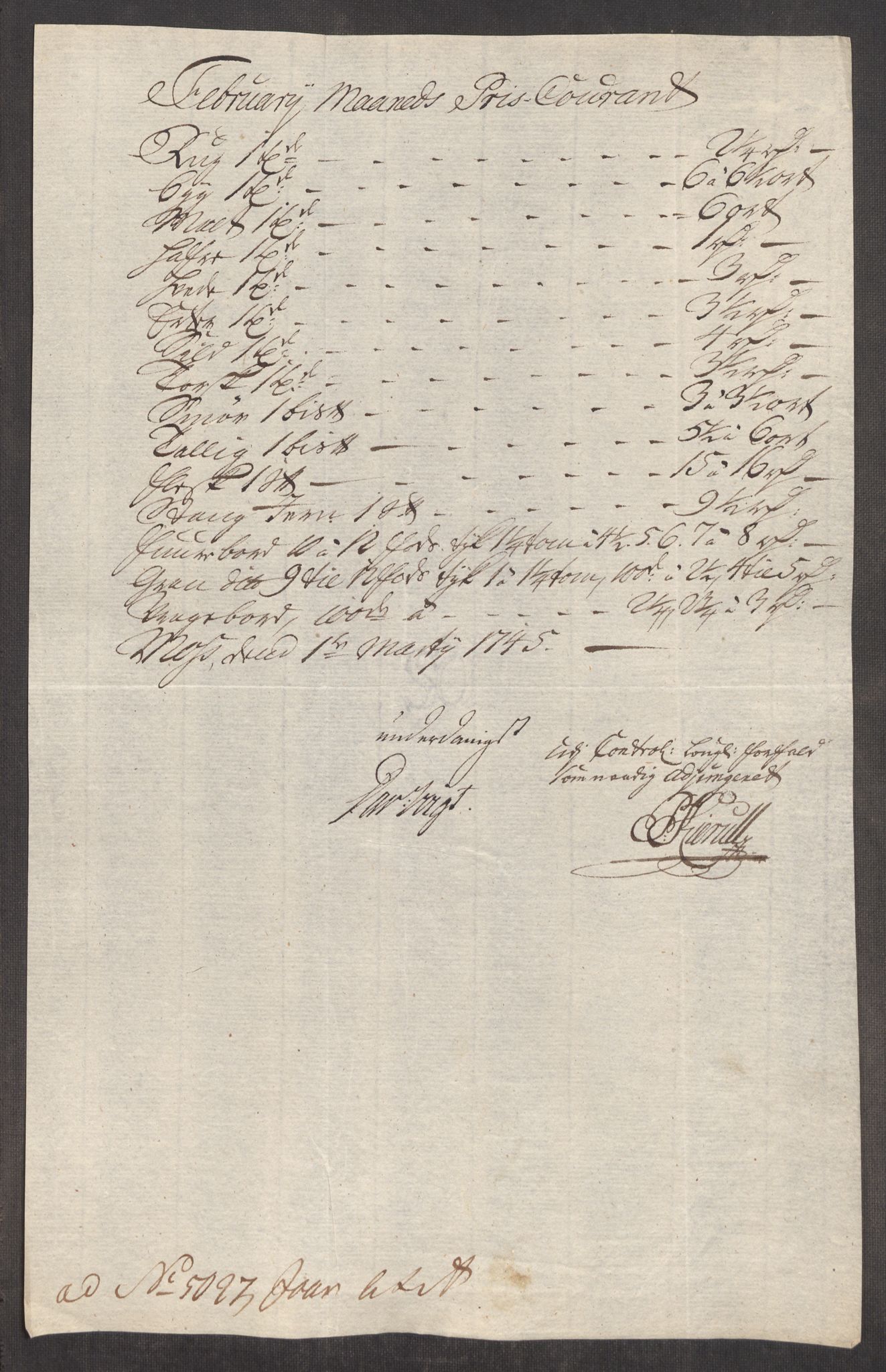 Rentekammeret inntil 1814, Realistisk ordnet avdeling, AV/RA-EA-4070/Oe/L0003: [Ø1]: Priskuranter, 1745-1748, s. 29