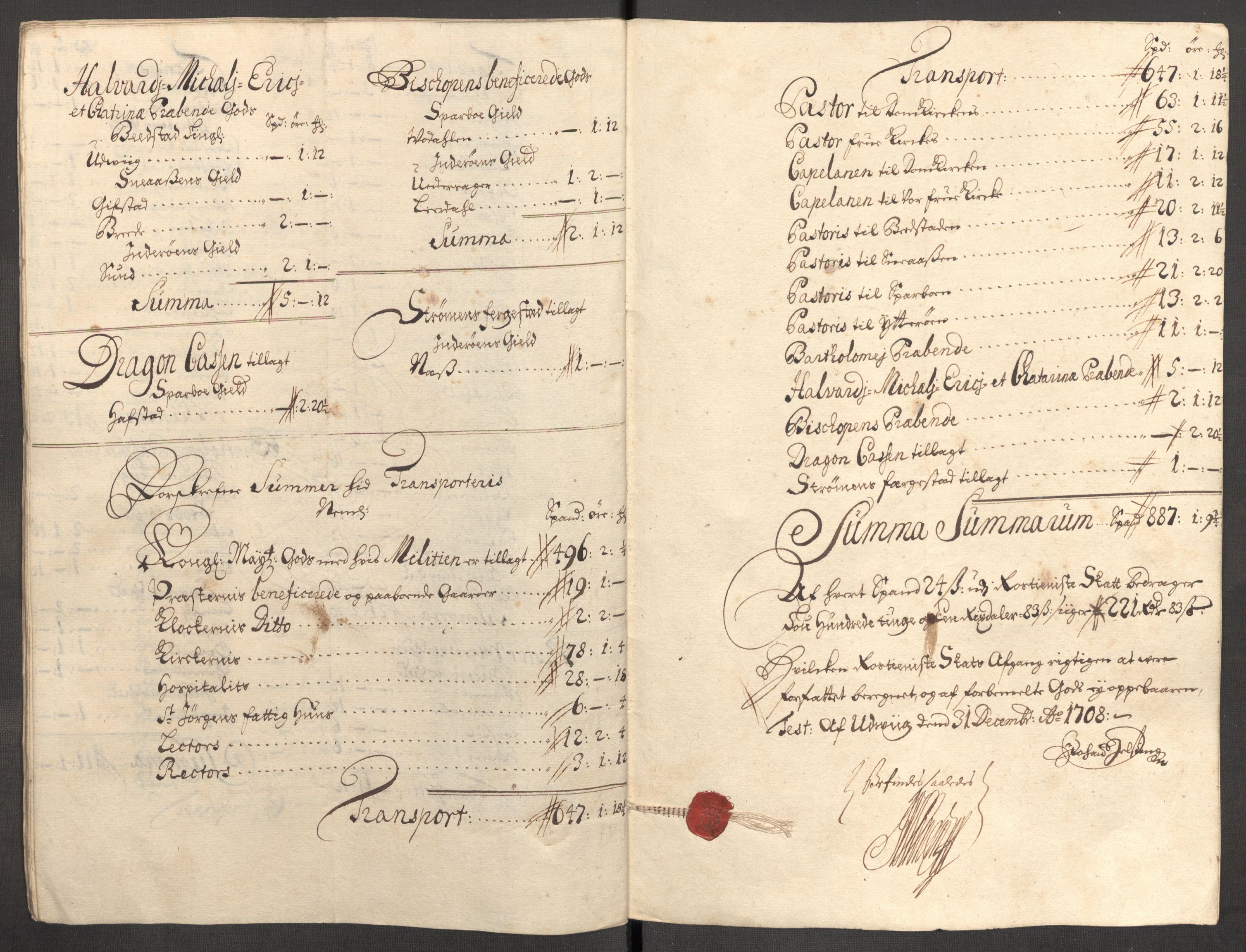 Rentekammeret inntil 1814, Reviderte regnskaper, Fogderegnskap, AV/RA-EA-4092/R63/L4316: Fogderegnskap Inderøy, 1708, s. 238