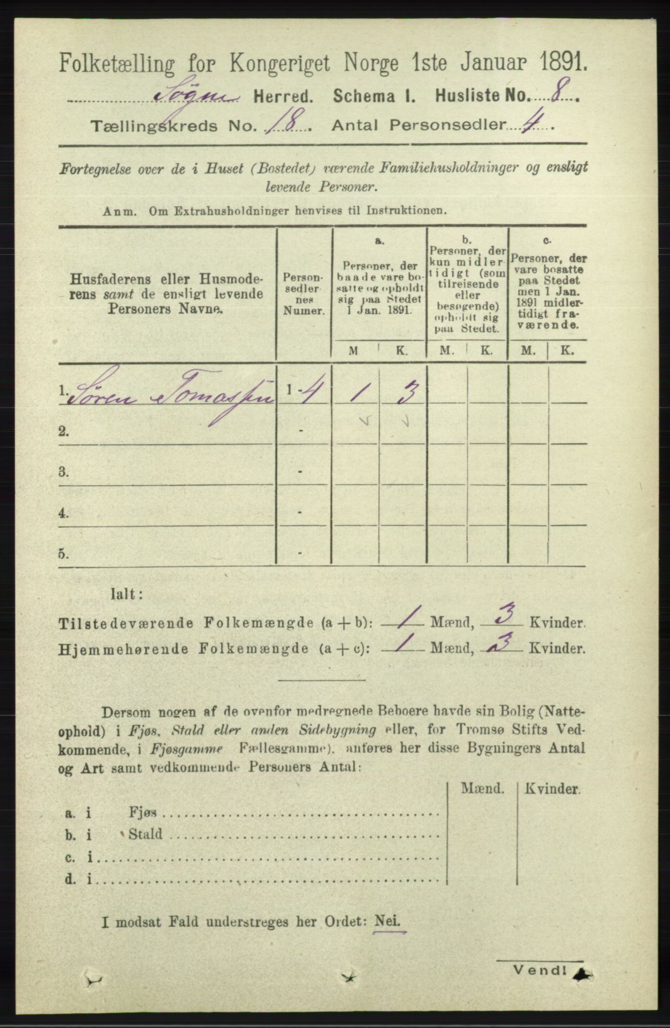 RA, Folketelling 1891 for 1018 Søgne herred, 1891, s. 4710