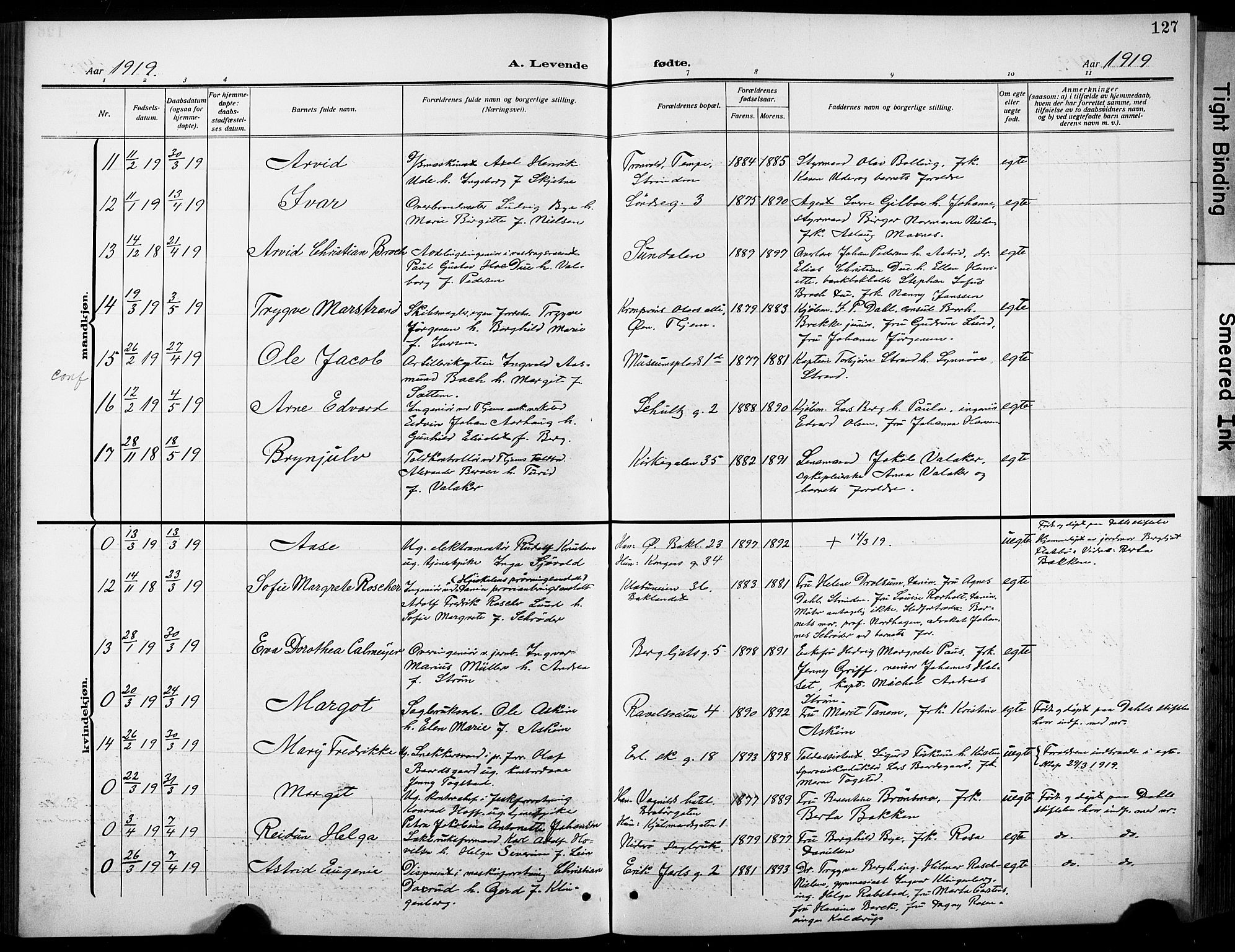 Ministerialprotokoller, klokkerbøker og fødselsregistre - Sør-Trøndelag, SAT/A-1456/601/L0096: Klokkerbok nr. 601C14, 1911-1931, s. 127