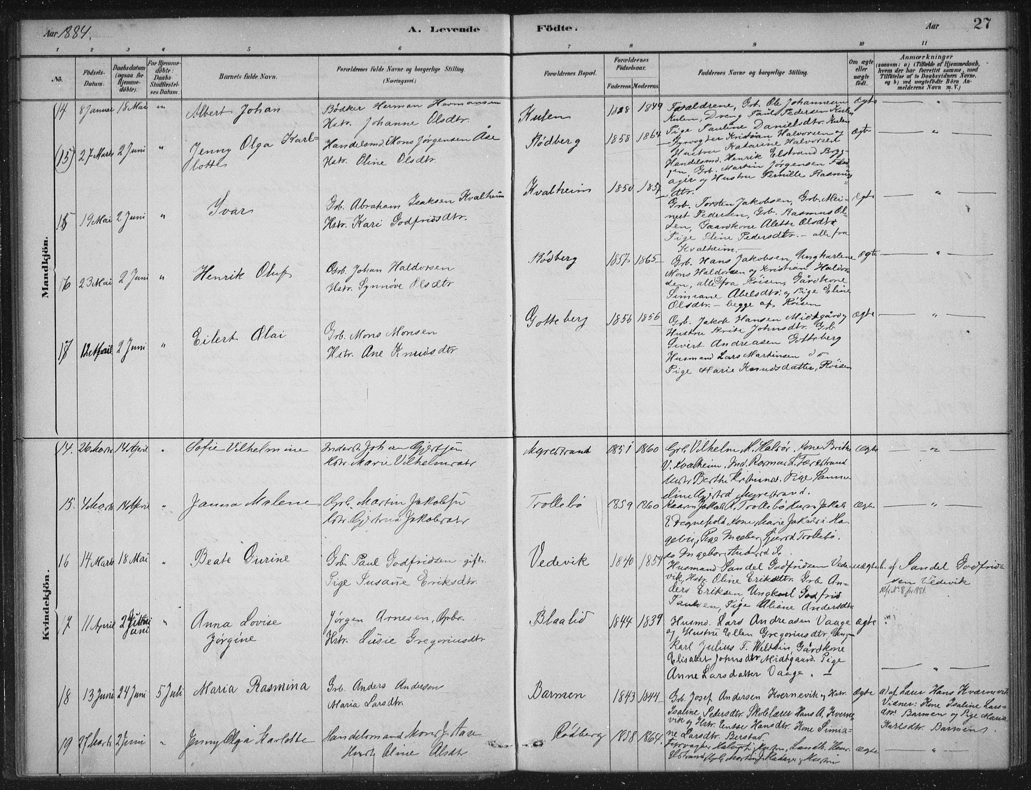 Selje sokneprestembete, AV/SAB-A-99938/H/Ha/Haa/Haac/L0001: Ministerialbok nr. C  1, 1881-1888, s. 27