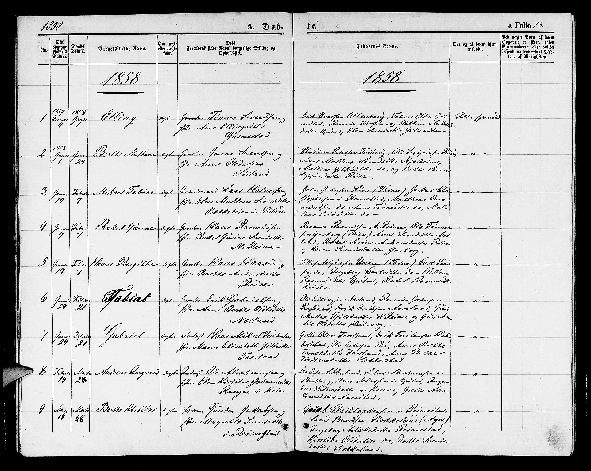 Hå sokneprestkontor, AV/SAST-A-101801/001/30BB/L0001: Klokkerbok nr. B 1, 1854-1883, s. 18