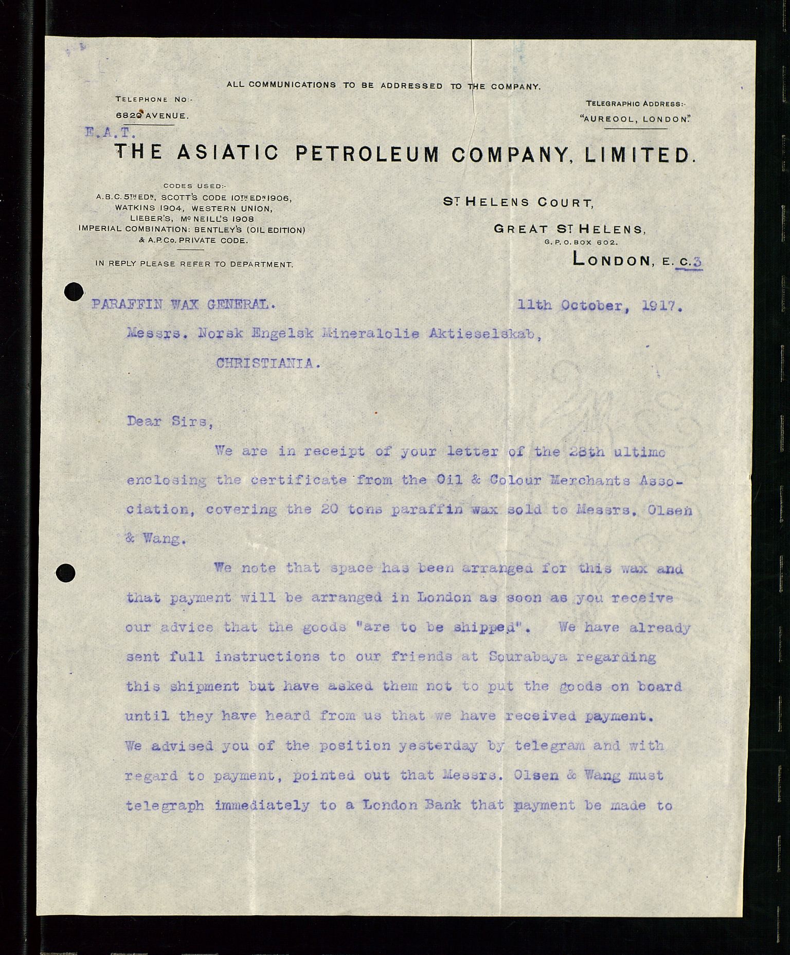 Pa 1521 - A/S Norske Shell, AV/SAST-A-101915/E/Ea/Eaa/L0001: Sjefskorrespondanse, 1917, s. 561