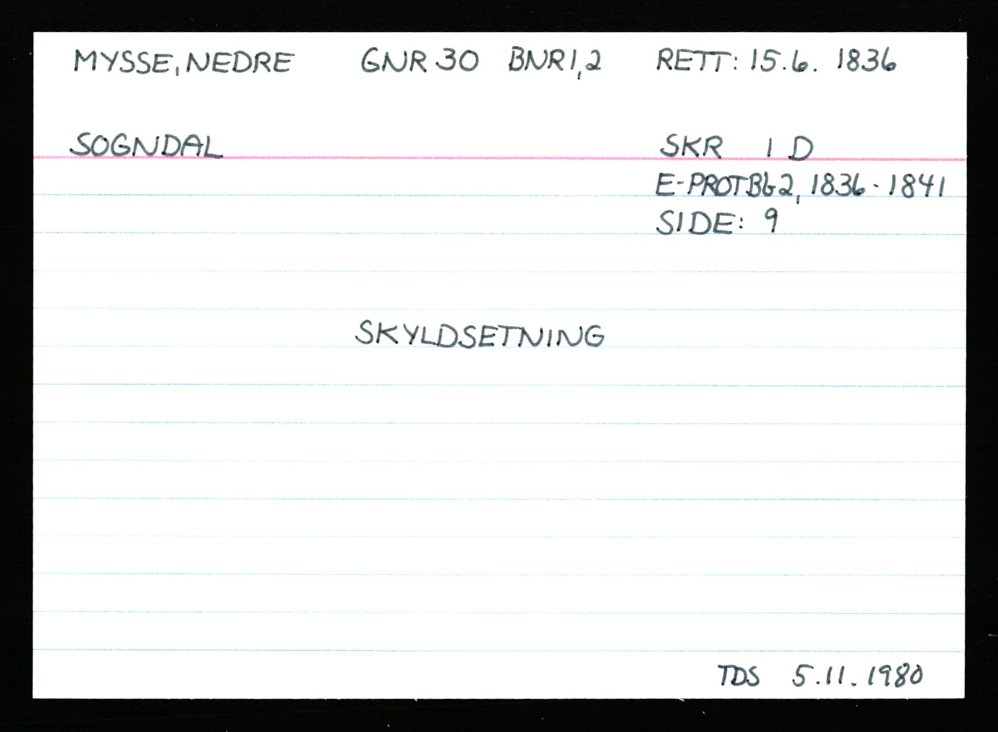 Statsarkivet i Stavanger, AV/SAST-A-101971/03/Y/Ym/L0040: Åstedskort sortert etter gårdsnavn: Mykje - Navrestad, 1600-1950, s. 107