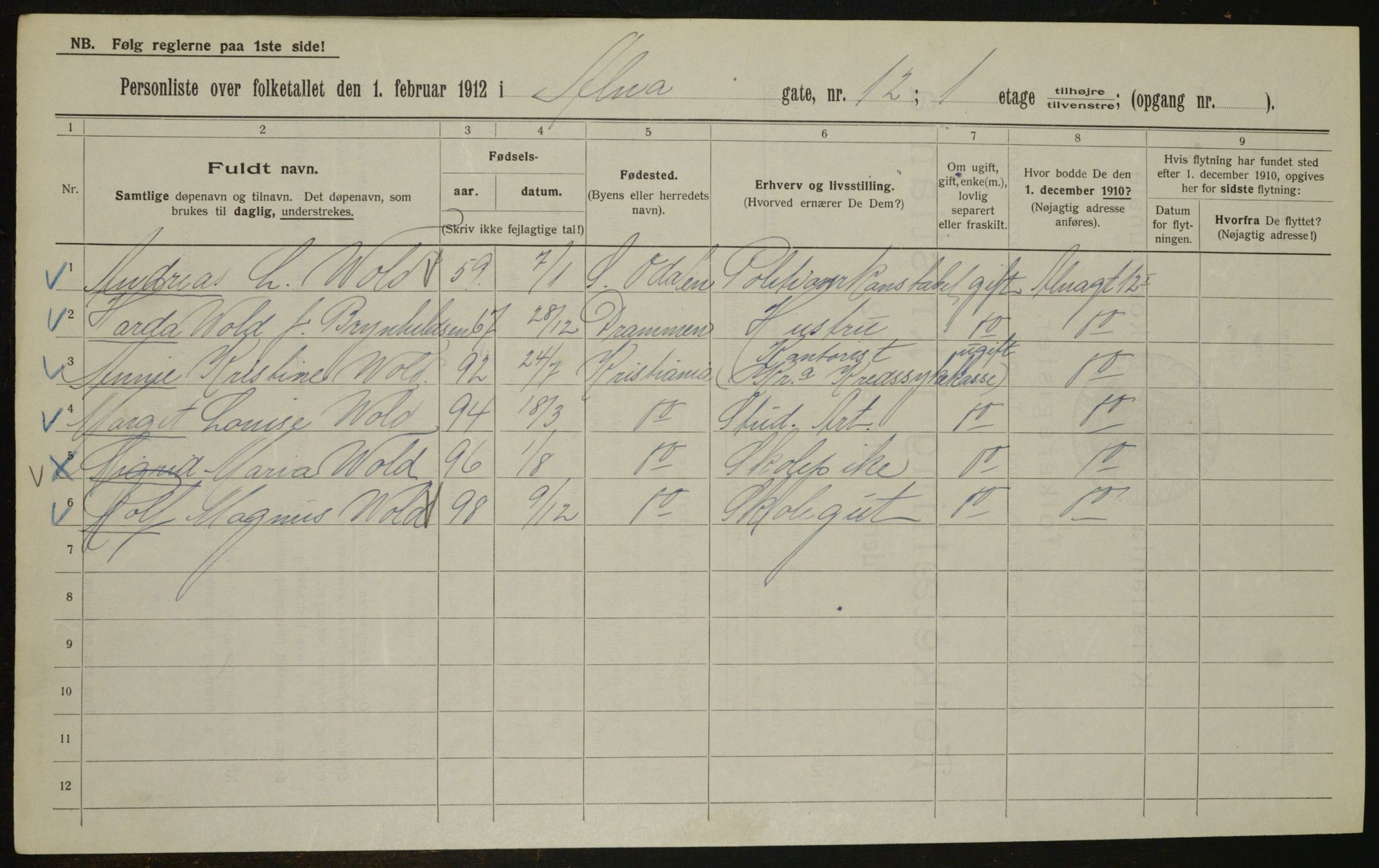 OBA, Kommunal folketelling 1.2.1912 for Kristiania, 1912, s. 1254