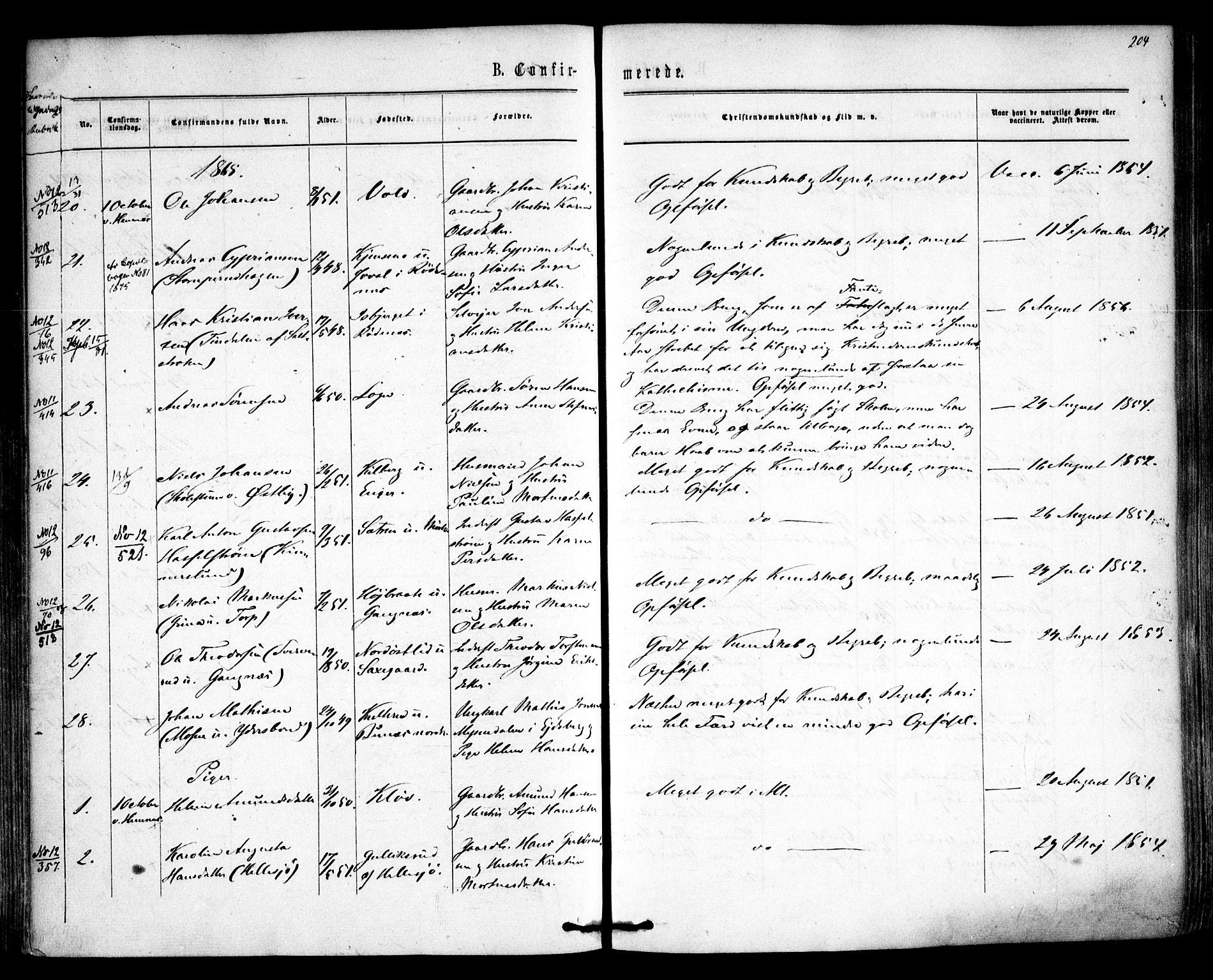 Høland prestekontor Kirkebøker, AV/SAO-A-10346a/F/Fa/L0011: Ministerialbok nr. I 11, 1862-1869, s. 204