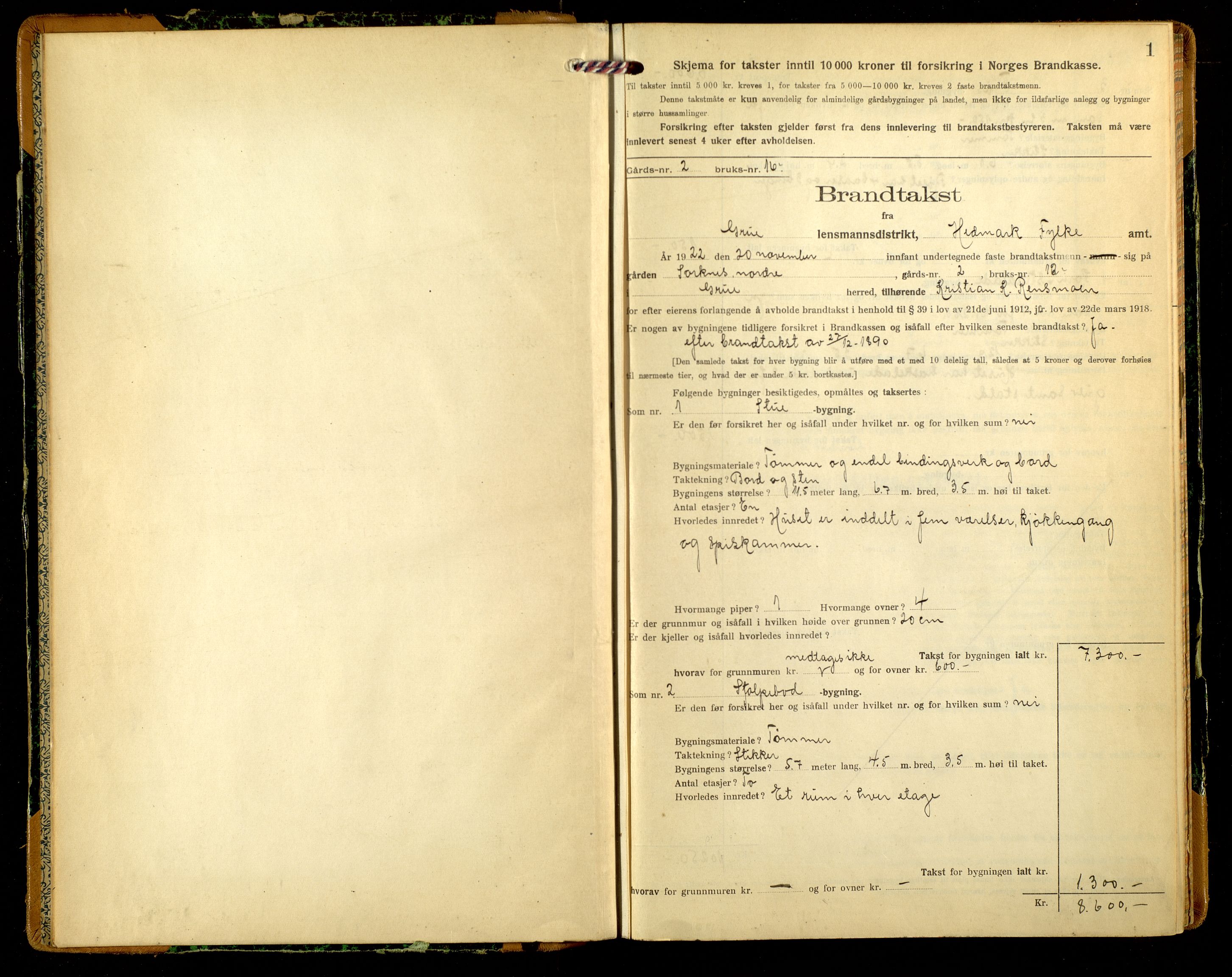 Norges Brannkasse, Grue, AV/SAH-NBRANG-016/F/L0019: Branntakstprotokoll, 1922-1925