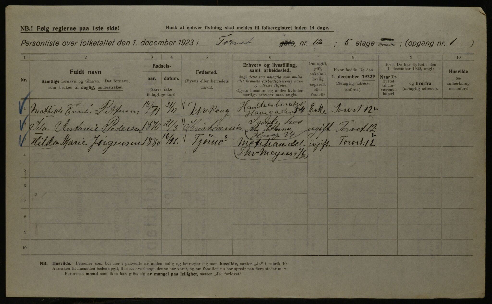 OBA, Kommunal folketelling 1.12.1923 for Kristiania, 1923, s. 114823