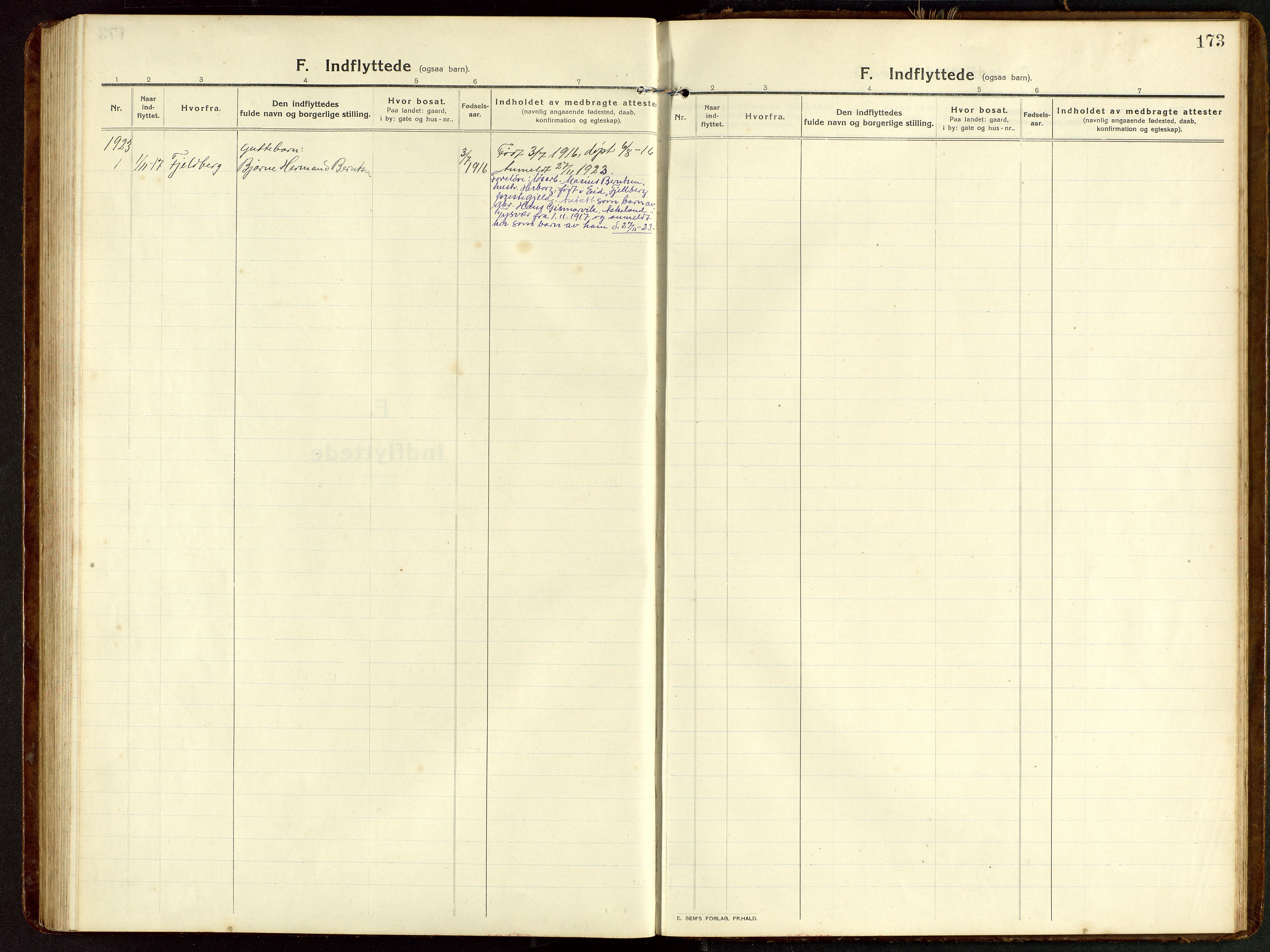 Tysvær sokneprestkontor, AV/SAST-A -101864/H/Ha/Hab/L0011: Klokkerbok nr. B 11, 1913-1946, s. 173