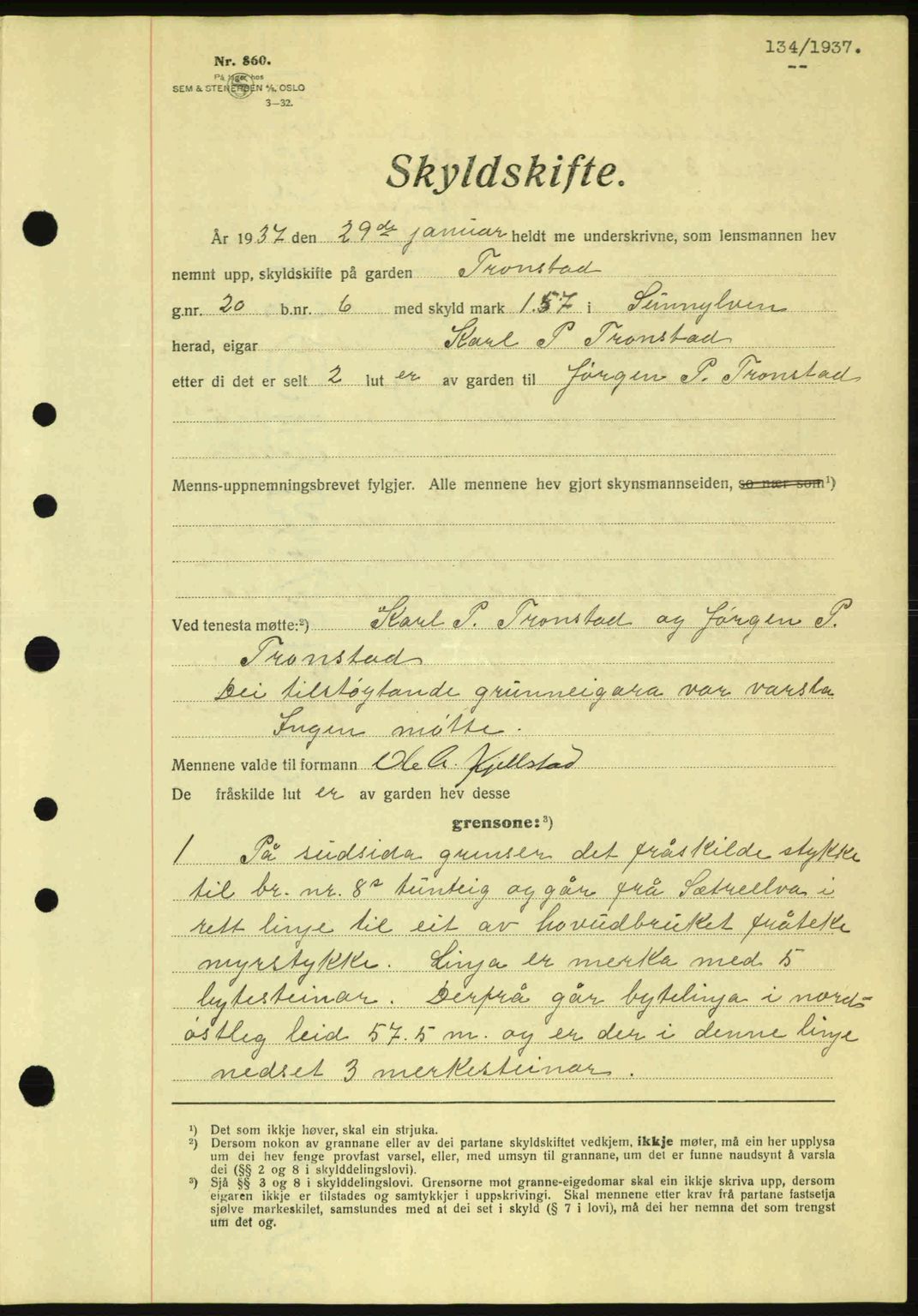 Nordre Sunnmøre sorenskriveri, AV/SAT-A-0006/1/2/2C/2Ca: Pantebok nr. A2, 1936-1937, Dagboknr: 134/1937
