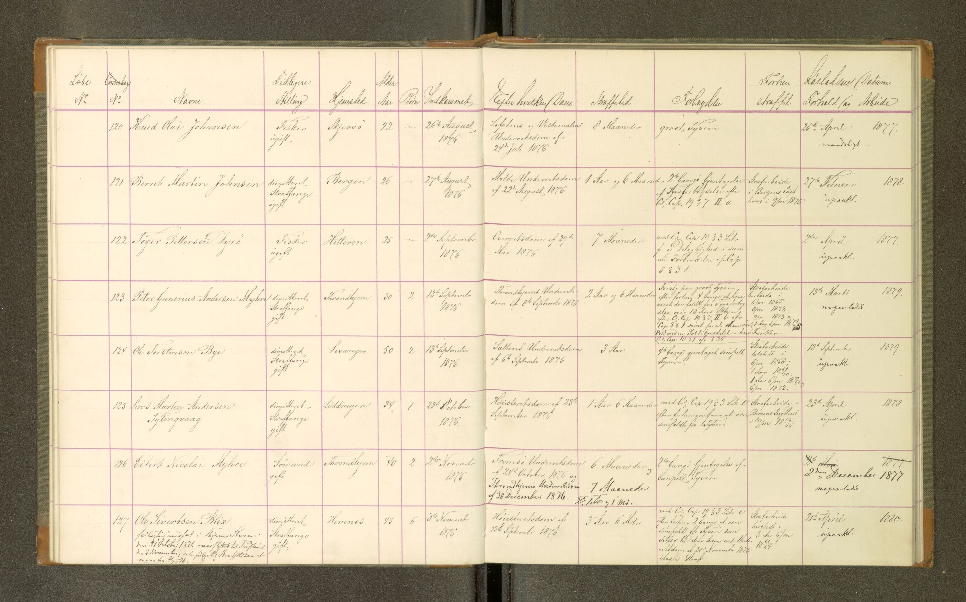 Trondheim tukthus, SAT/A-4619/05/65/L0032: 65.32 Fangeprotokoll, 1876