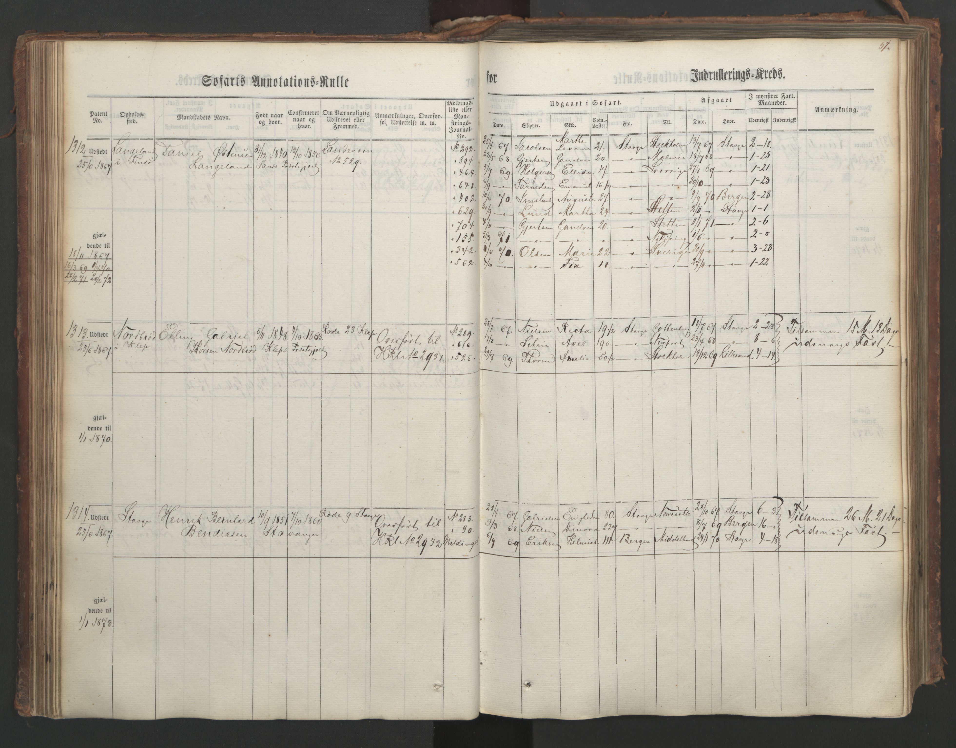 Stavanger sjømannskontor, AV/SAST-A-102006/F/Ff/L0003: Annotasjonsrulle, patentnr. 1144-1761, 1866, s. 69