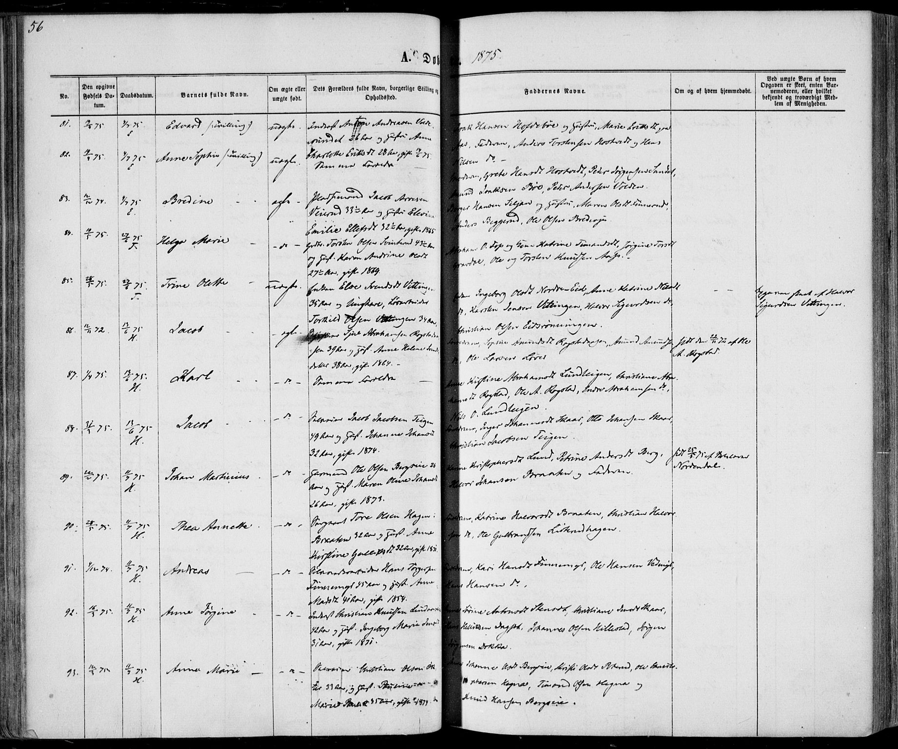 Sandsvær kirkebøker, AV/SAKO-A-244/F/Fa/L0007: Ministerialbok nr. I 7, 1869-1877, s. 56